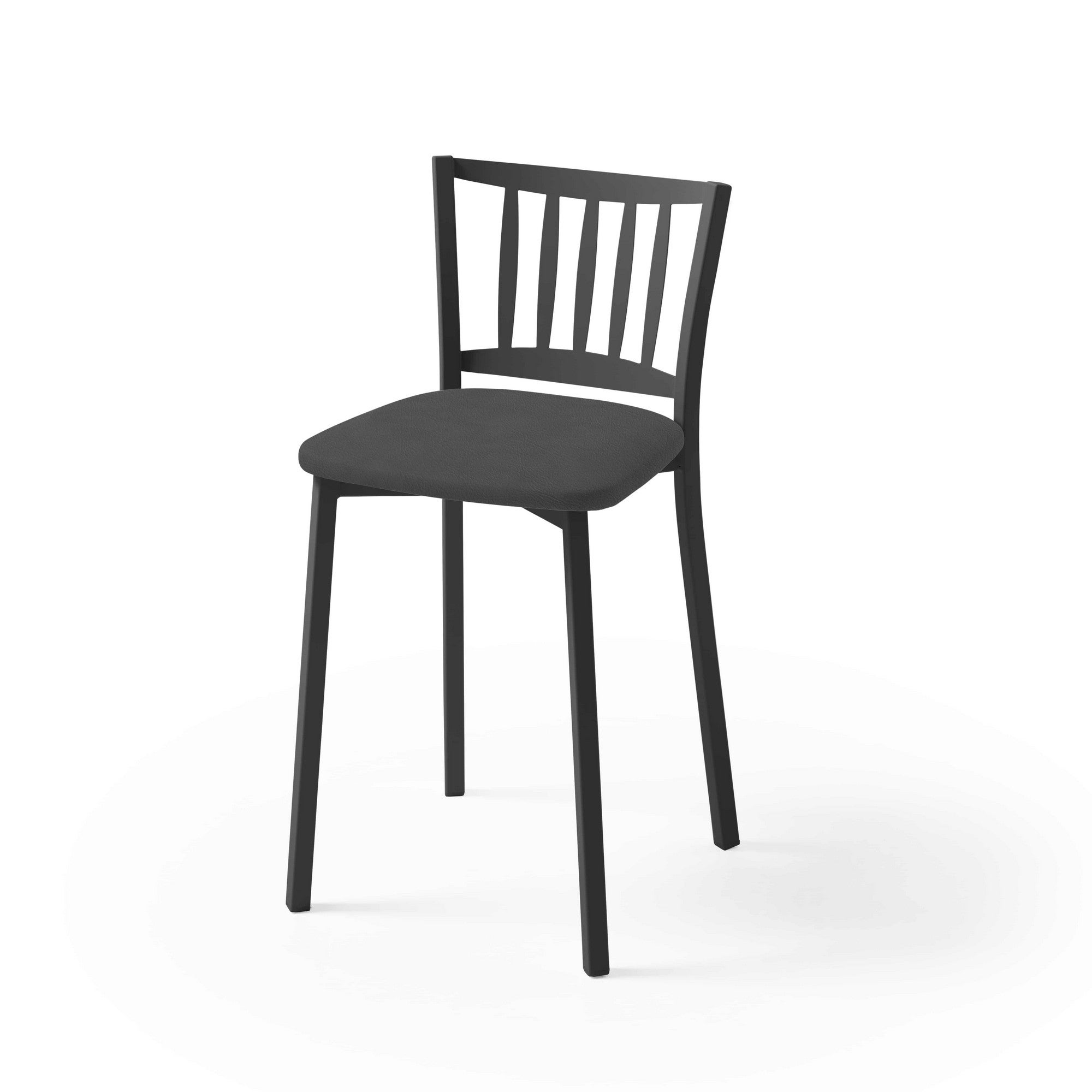 Taburete bajo petra con estructura negra y asiento silver grafito