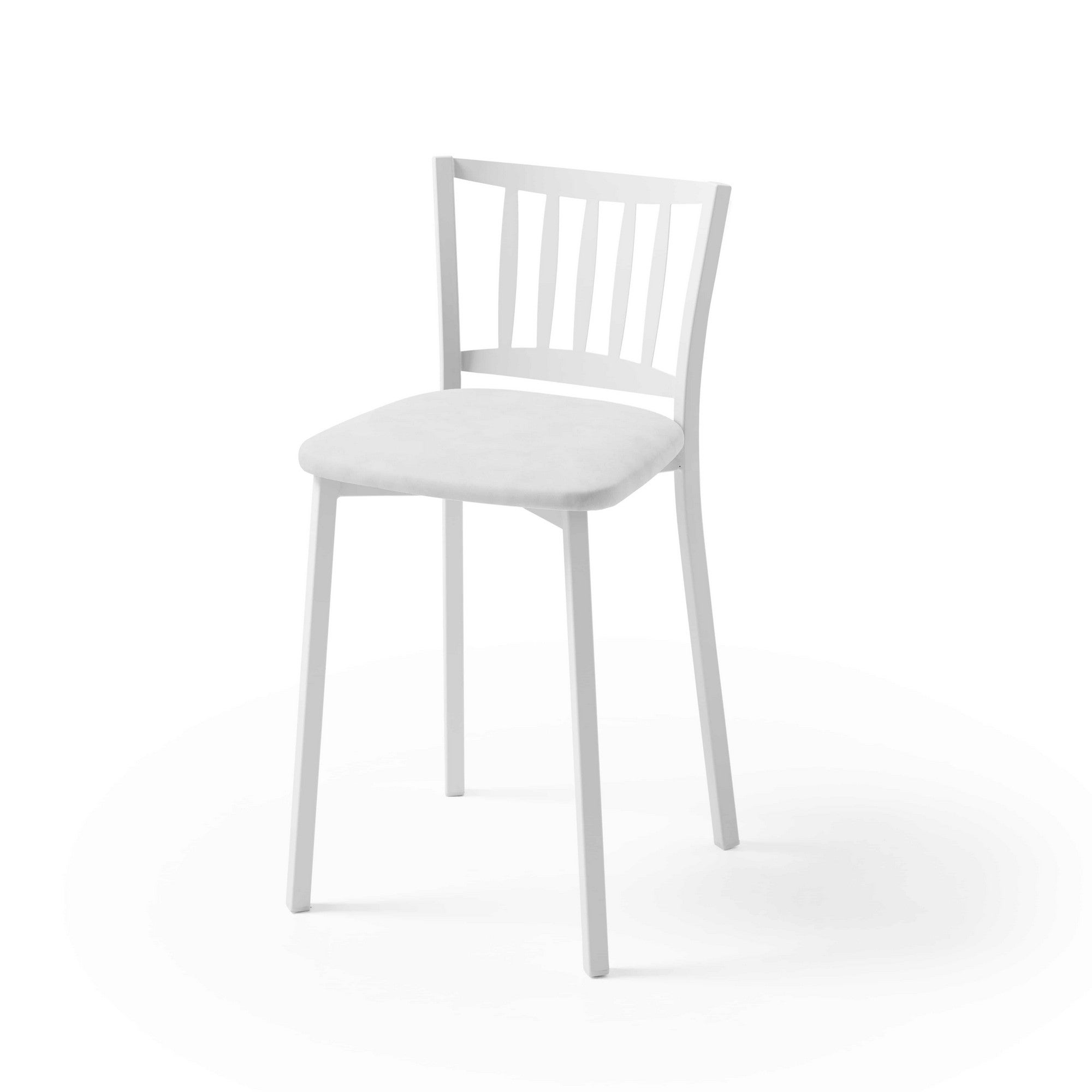 Taburete bajo de cocina respaldo petra armazón blanco asiento polipiel blanco