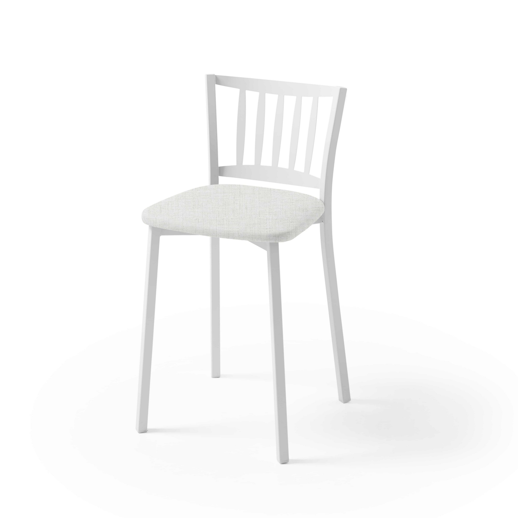 Taburete bajo petra con estructura blanca y asiento michi nieve