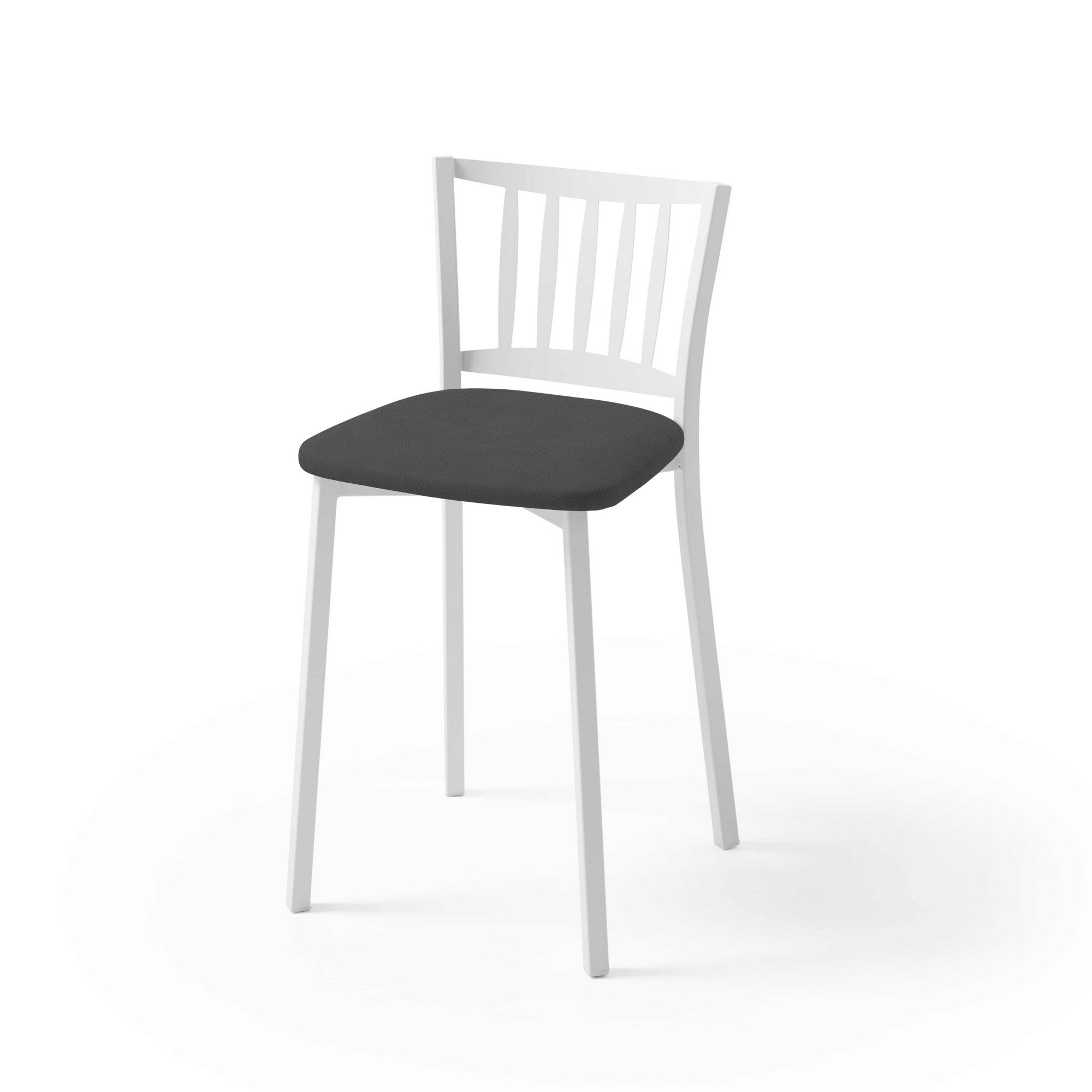 Taburete bajo petra con estructura blanca y asiento silver grafito