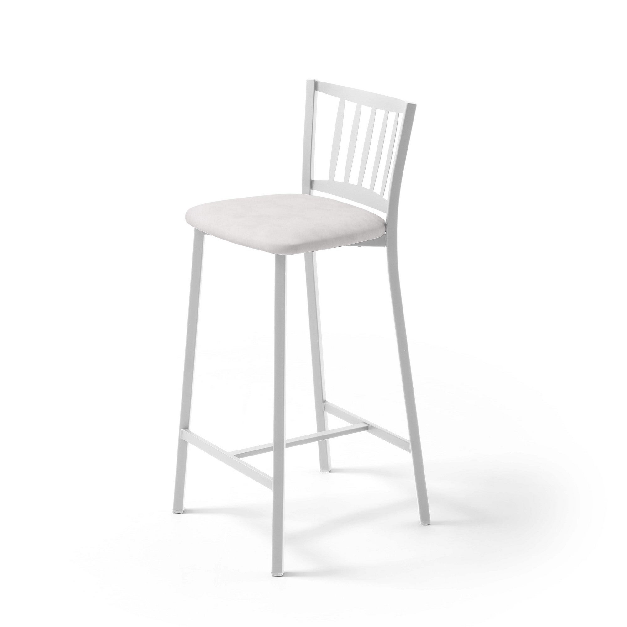 Taburete alto con respaldo petra armazón blanco asiento polipiel blanco