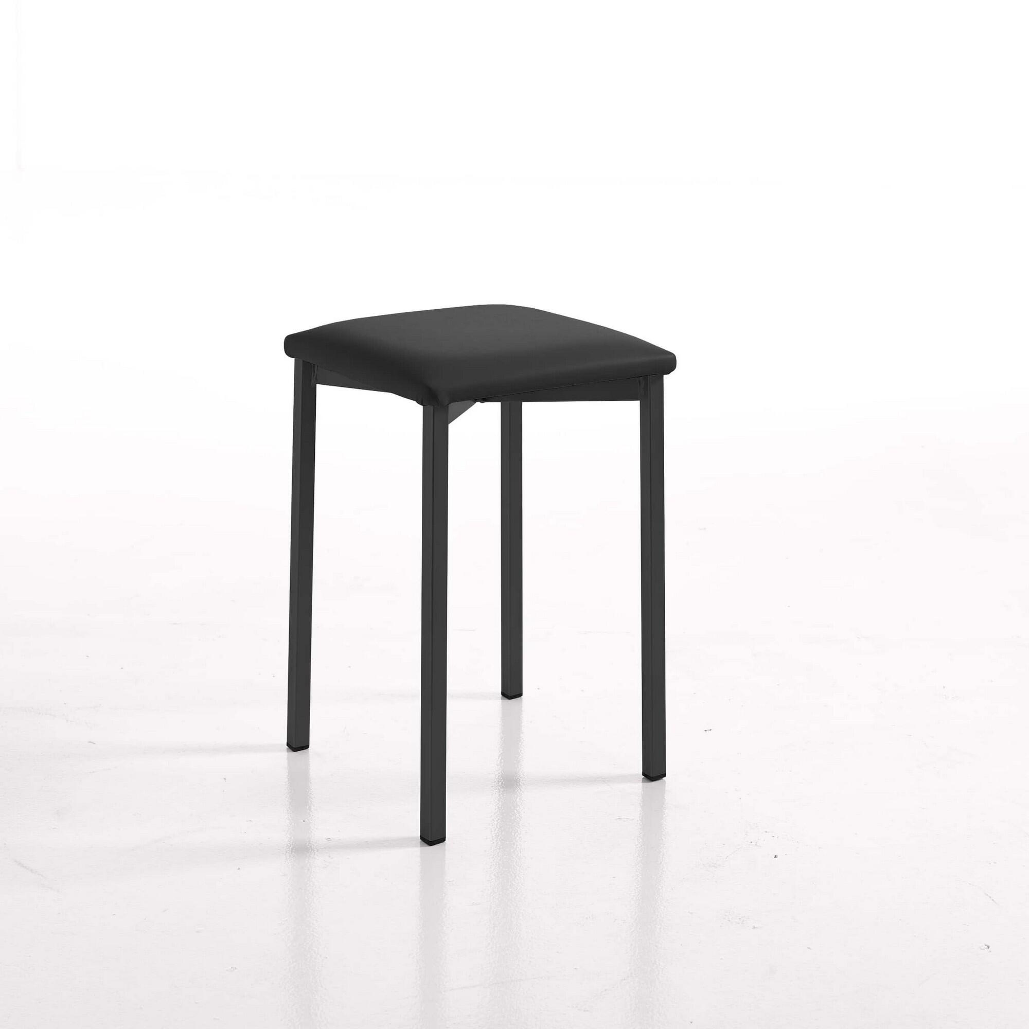 Taburete bajo de cocina kelsa armazón negro asiento polipiel negro