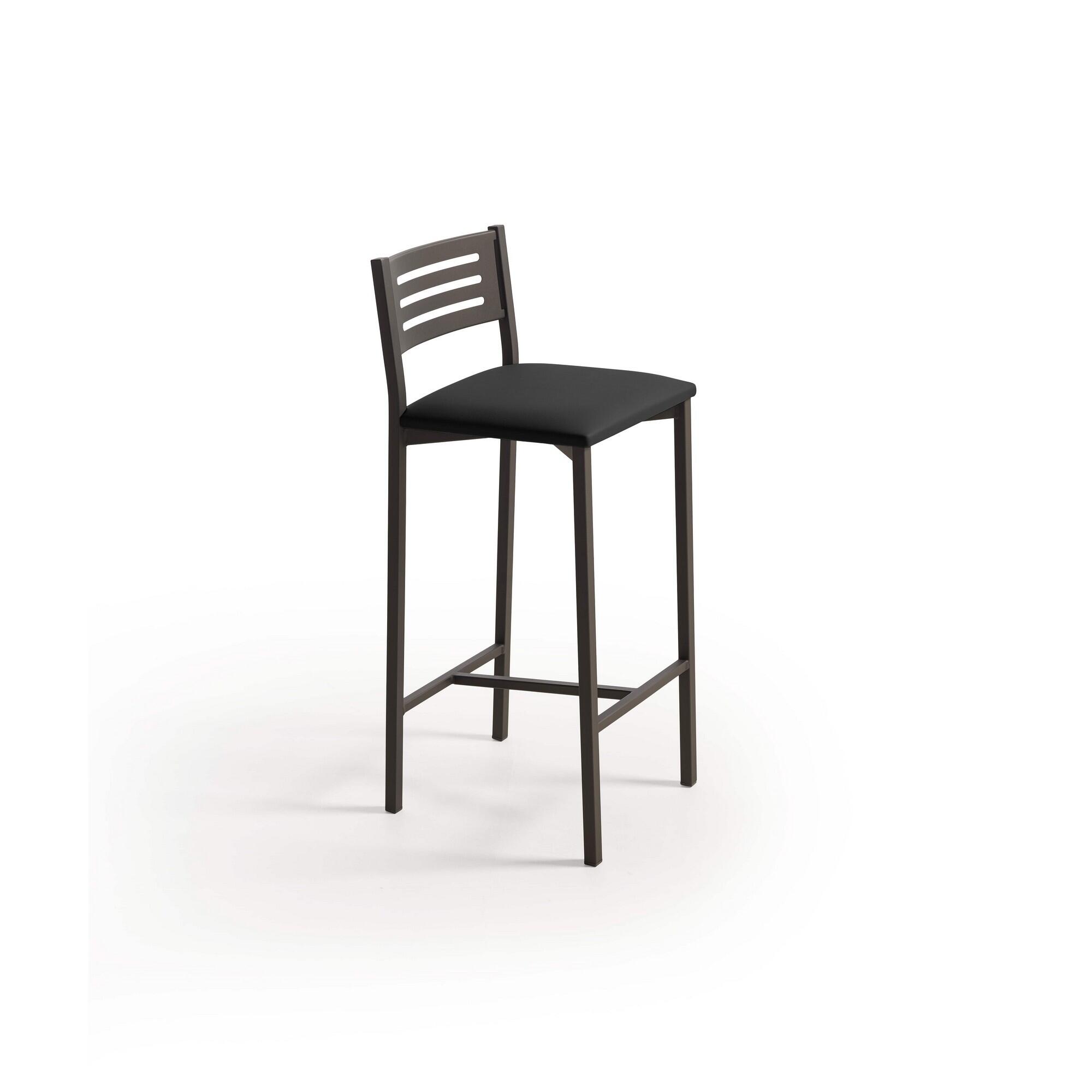 Taburete alto con respaldo kelsa armazón negro asiento polipiel negro