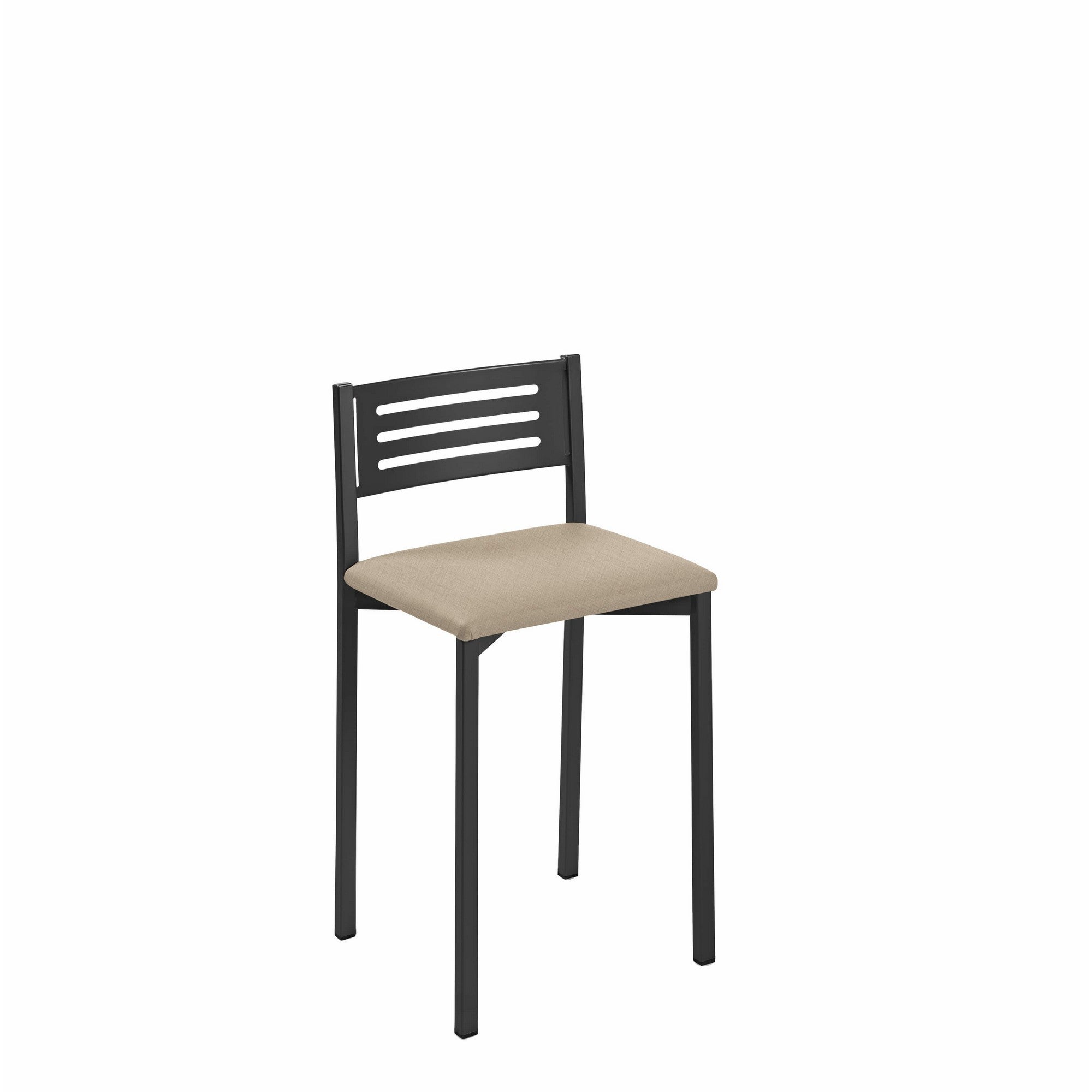 Taburete bajo de cocina con respaldo kelsa armazón negro asiento michigan piedra