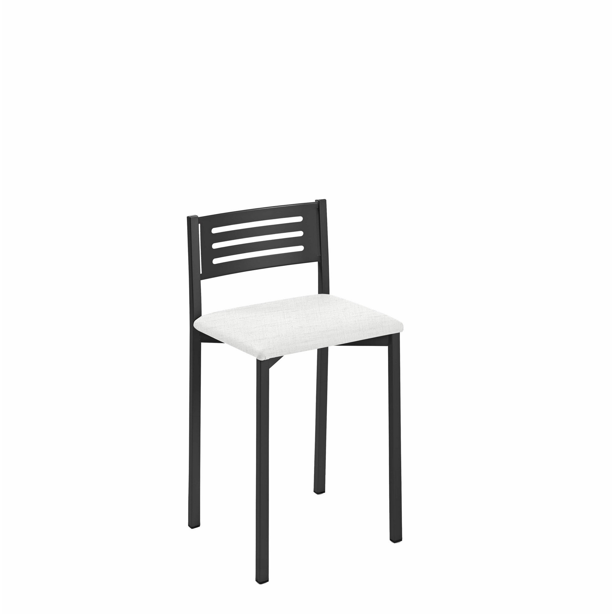 Taburete bajo de cocina con respaldo kelsa armazón negro asiento michigan nieve