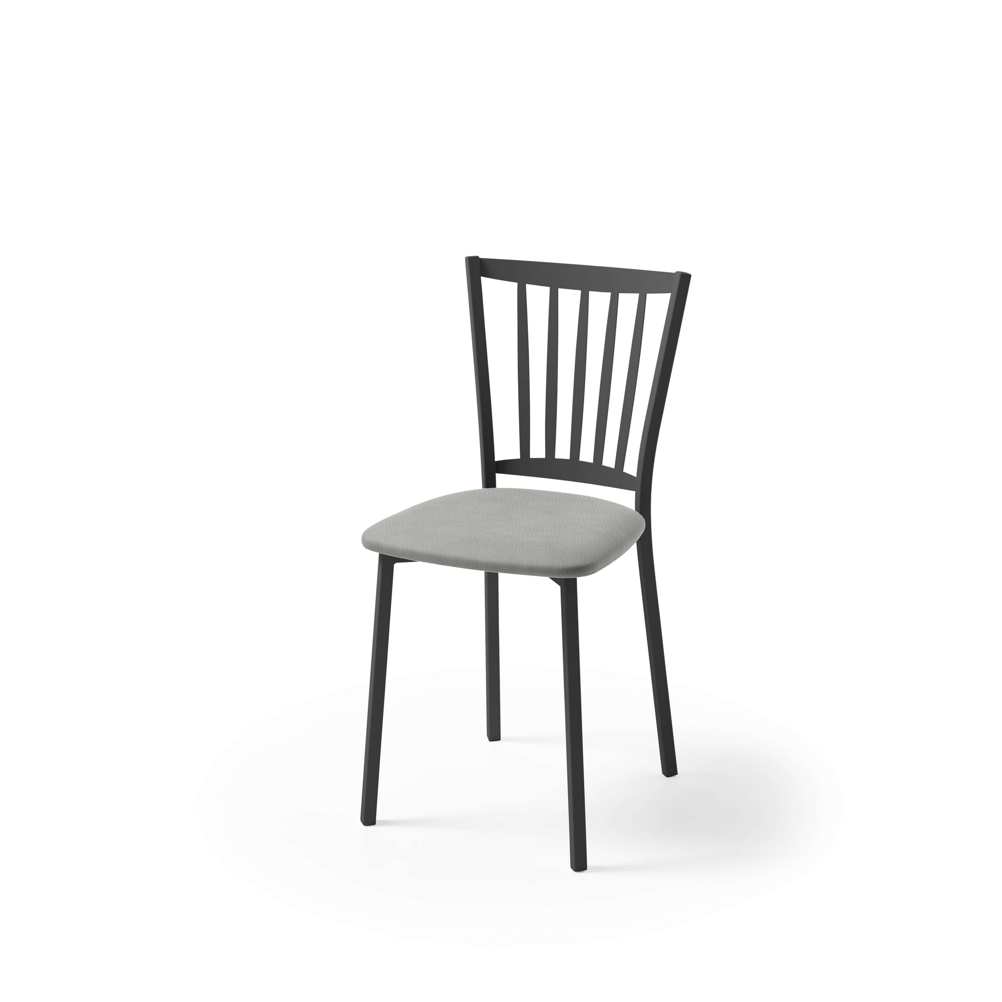 Silla de cocina petra con estructura negra y asiento polipiel plata