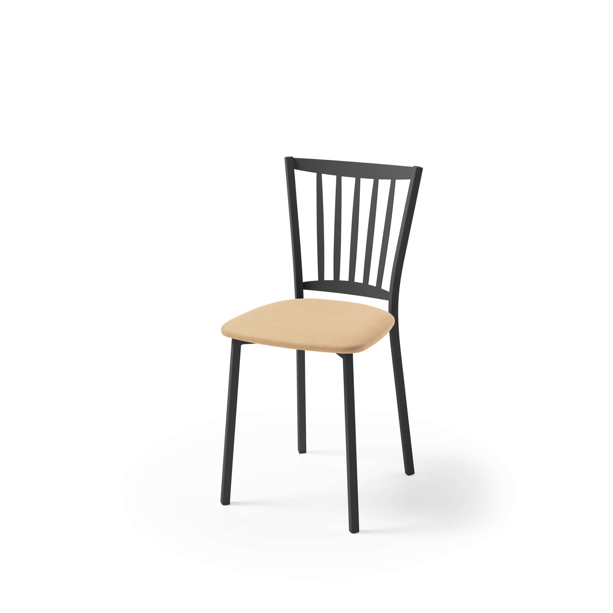 Silla de cocina petra con estructura negra y asiento polipiel crema