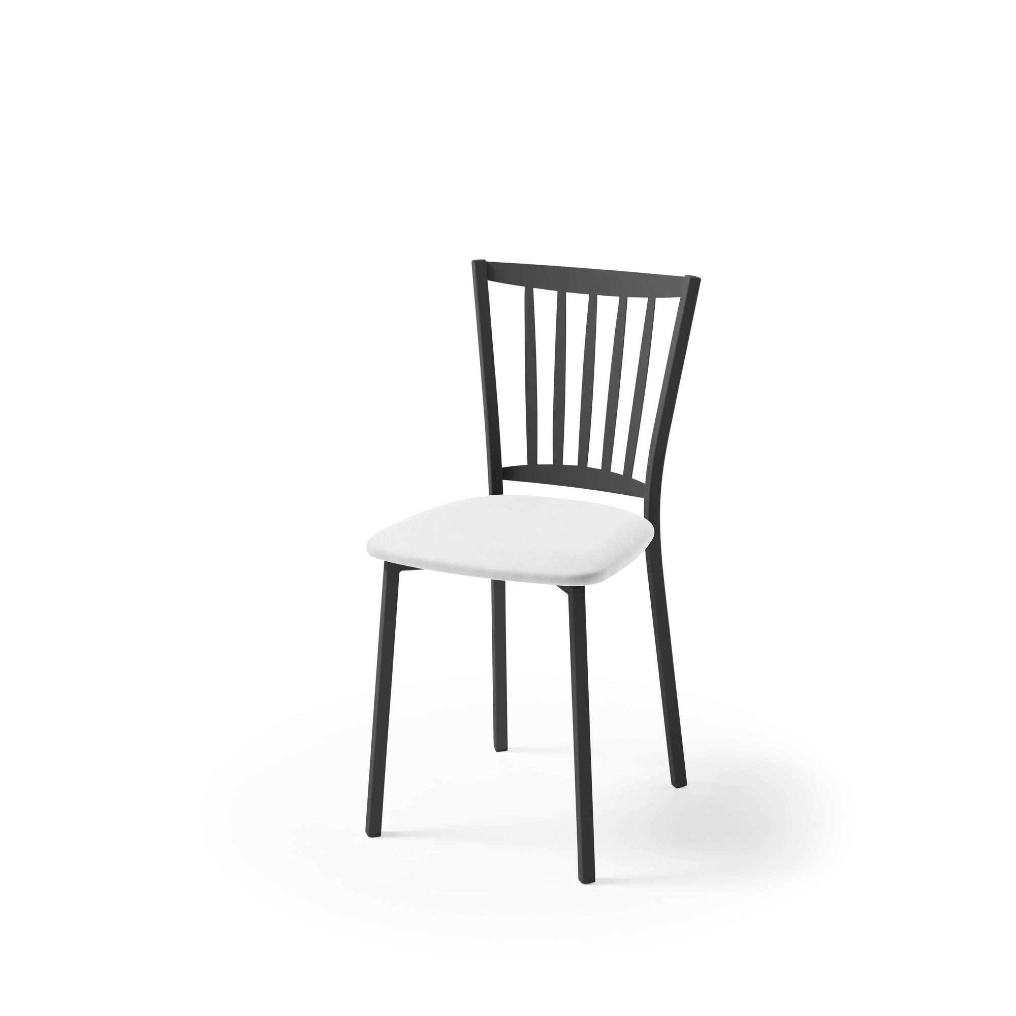 Silla de cocina petra con estructura negra y asiento polipiel blanco