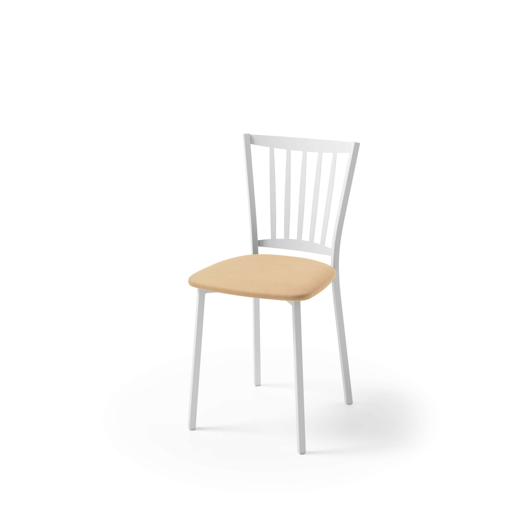 Silla de cocina petra con estructura blanca y asiento polipiel crema