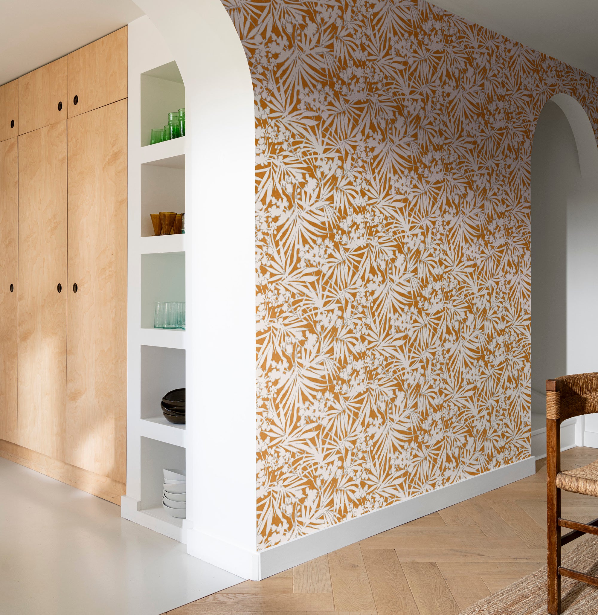 Papel pintado vinilo botánico, plantas o floral paradise 330328 naranja