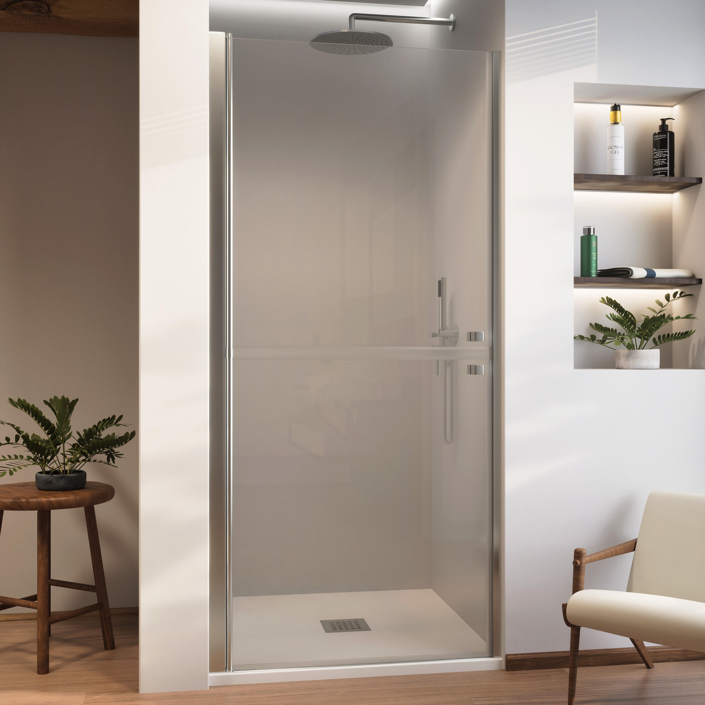 Mampara de ducha frontal giratoria transparente pmr perfil cromo (86-89)x190 cm