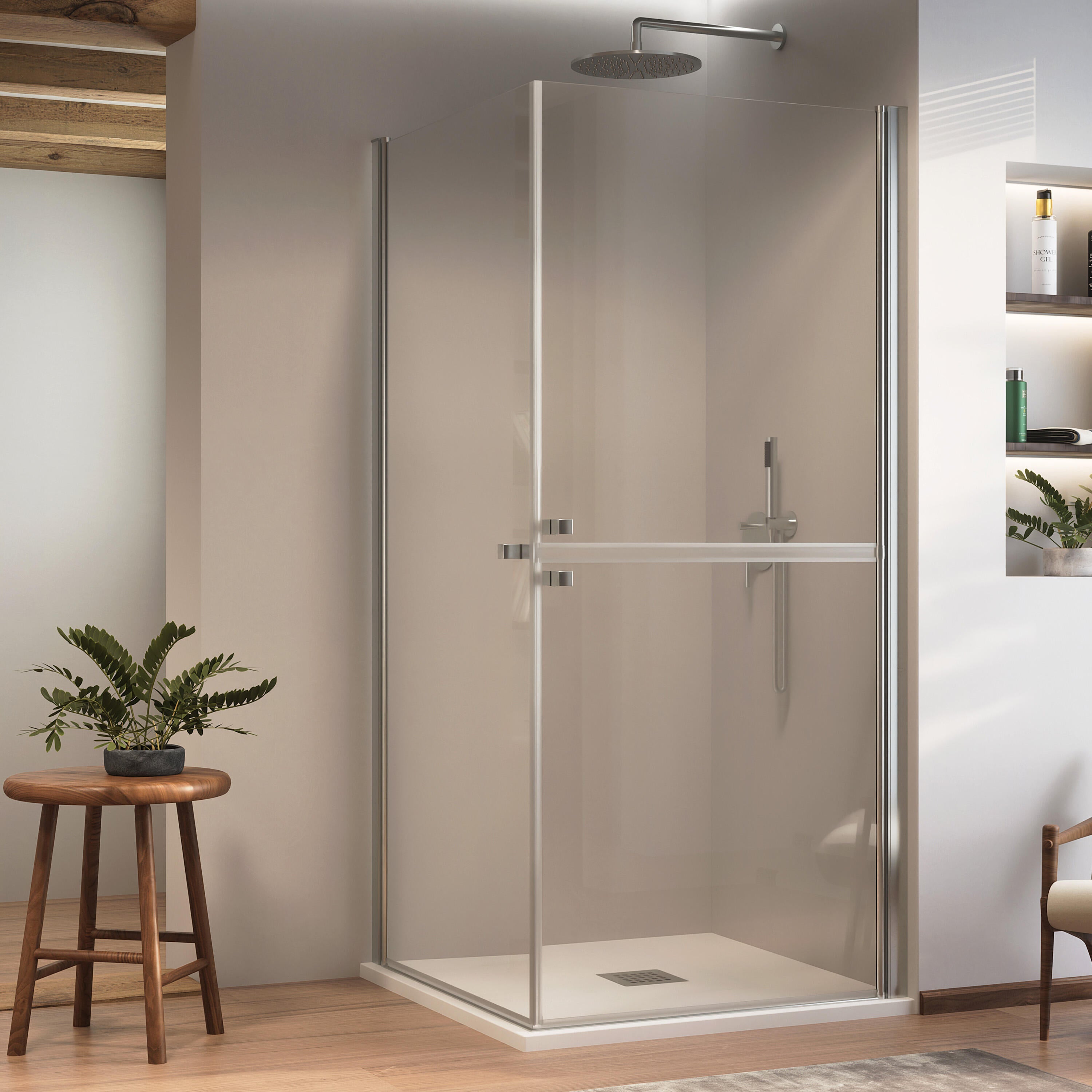 Mampara de ducha batiente transparente pmr perfil cromo (97-99)x(97-99)x190 cm 6 mm