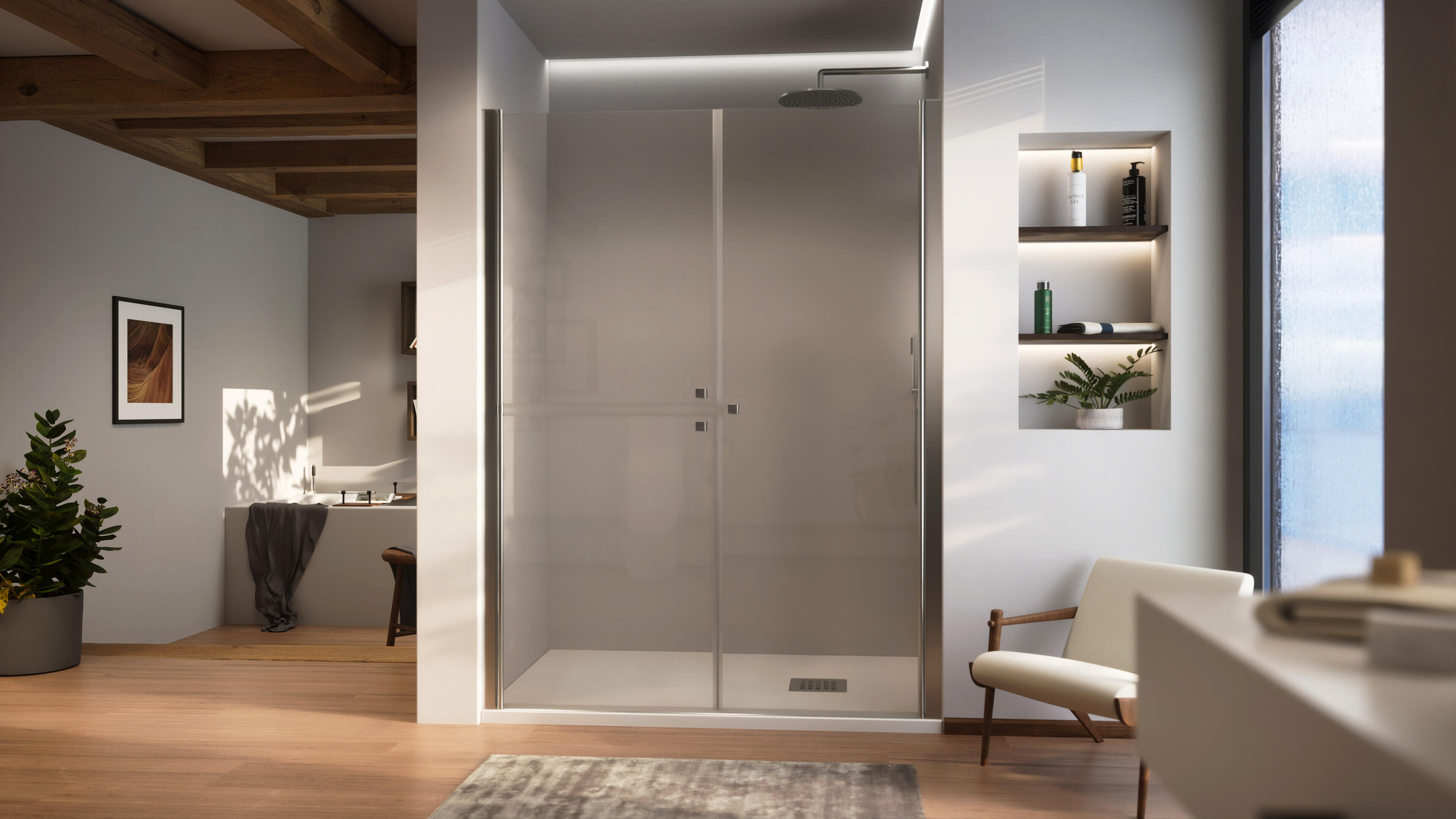 Mampara de ducha frontal giratoria transparente pmr perfil cromo (115-120)x190 cm