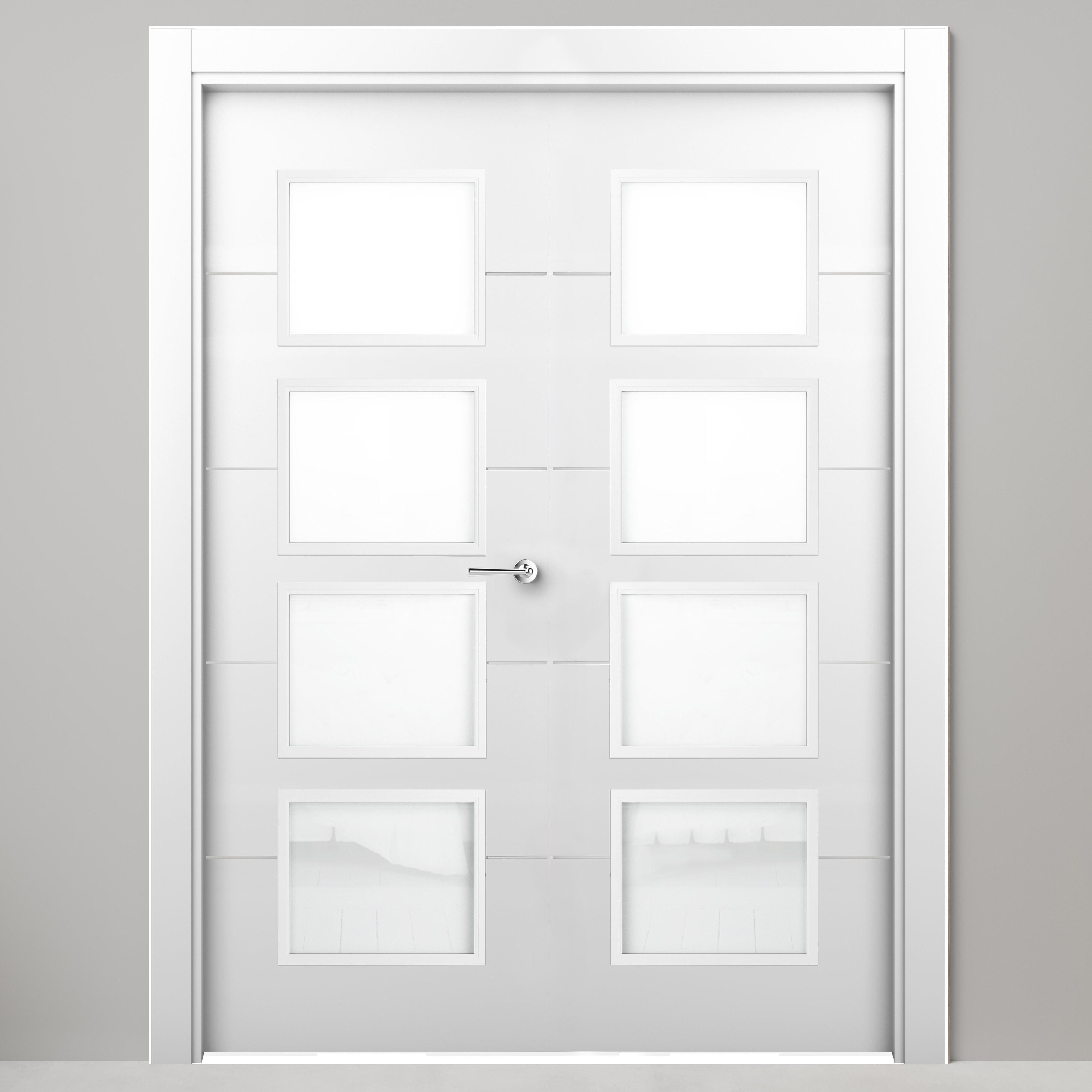 Puerta de interior abatible doble con cristal maciza lacada premium paris blanco apertura izquierda cerco de 6x2 anchura 125cm