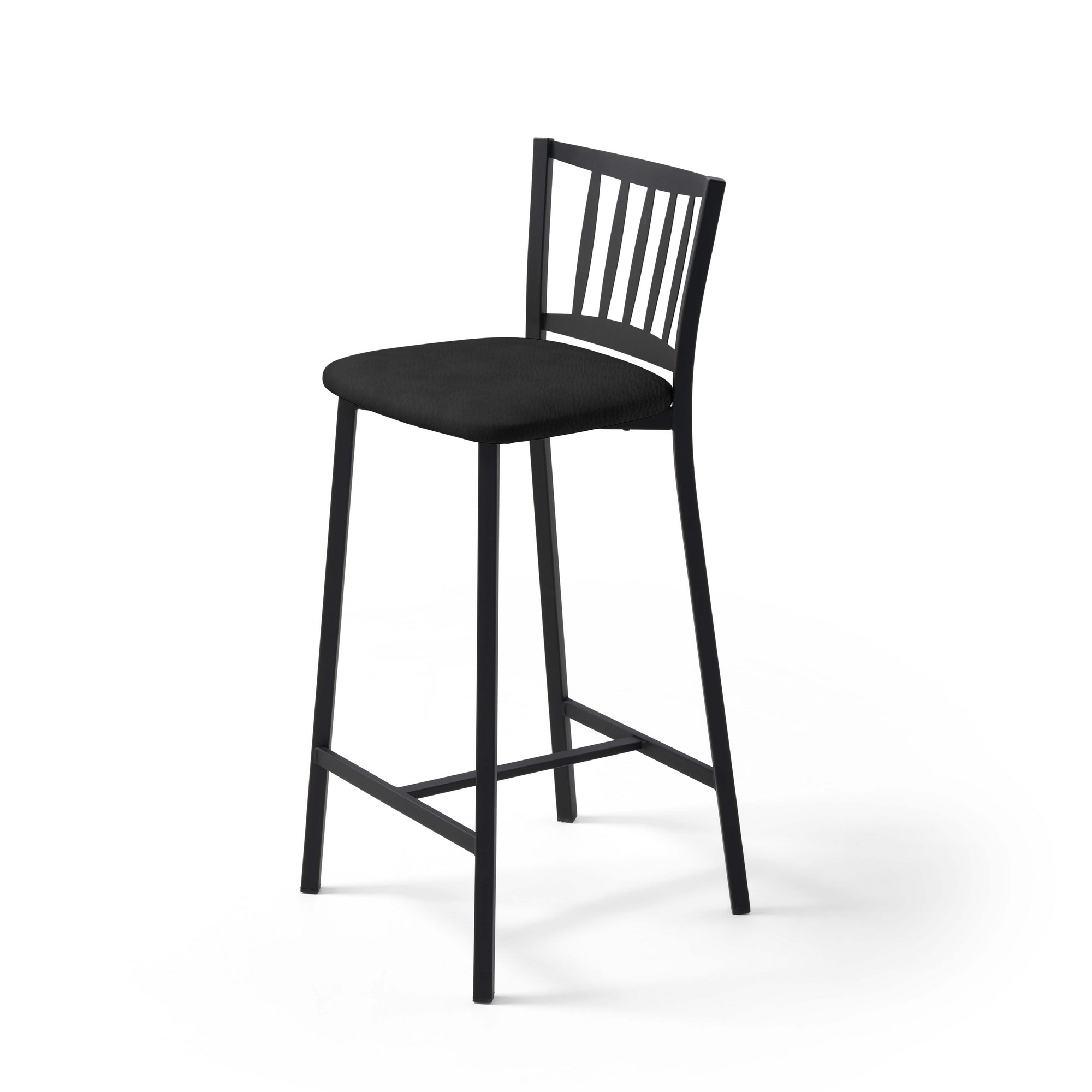 Taburete alto con respaldo petra armazón negro asiento polipiel negro
