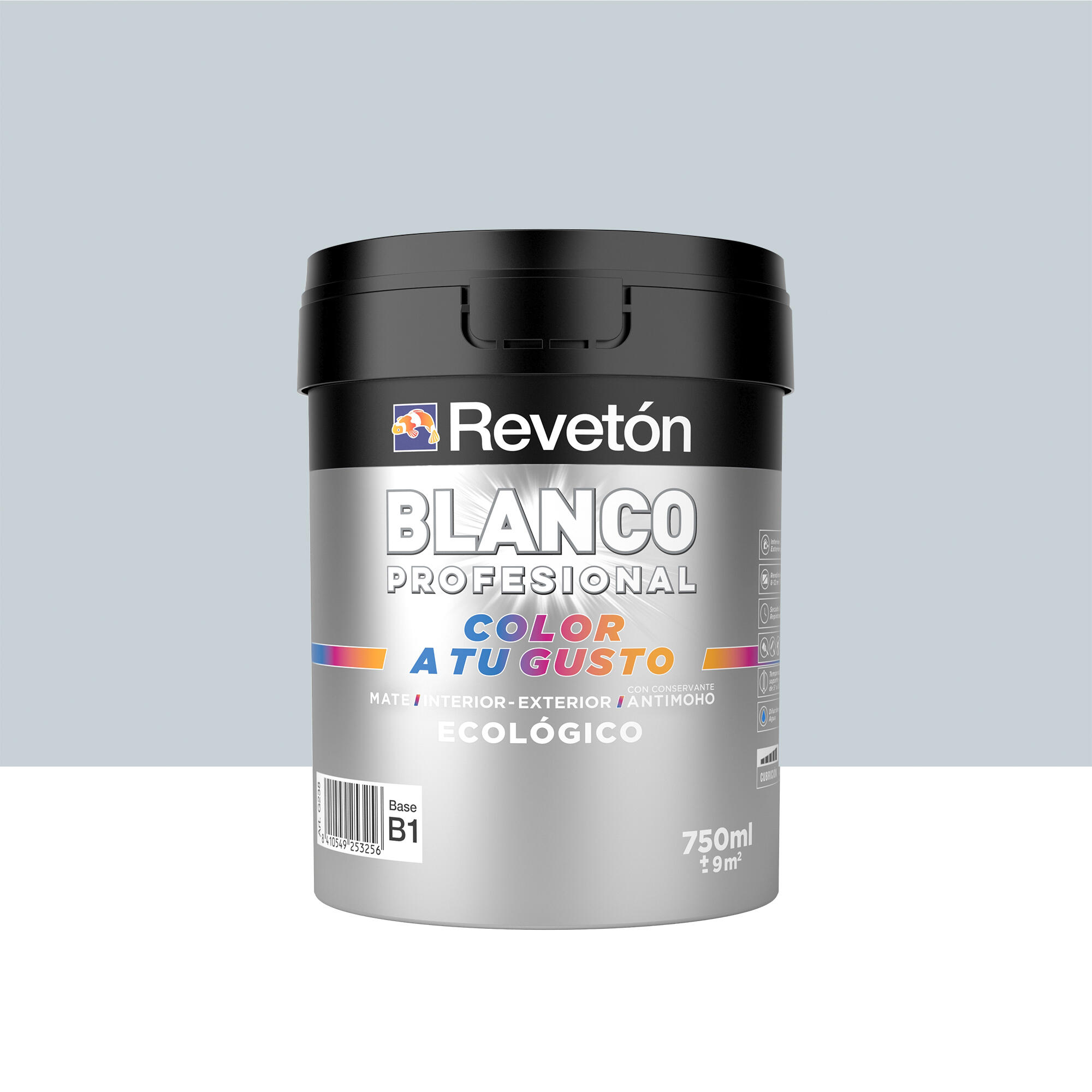 Pintura de interior color a tu gusto revetón color neutro azulado medio luminoso mate 750ml para paredes y techos