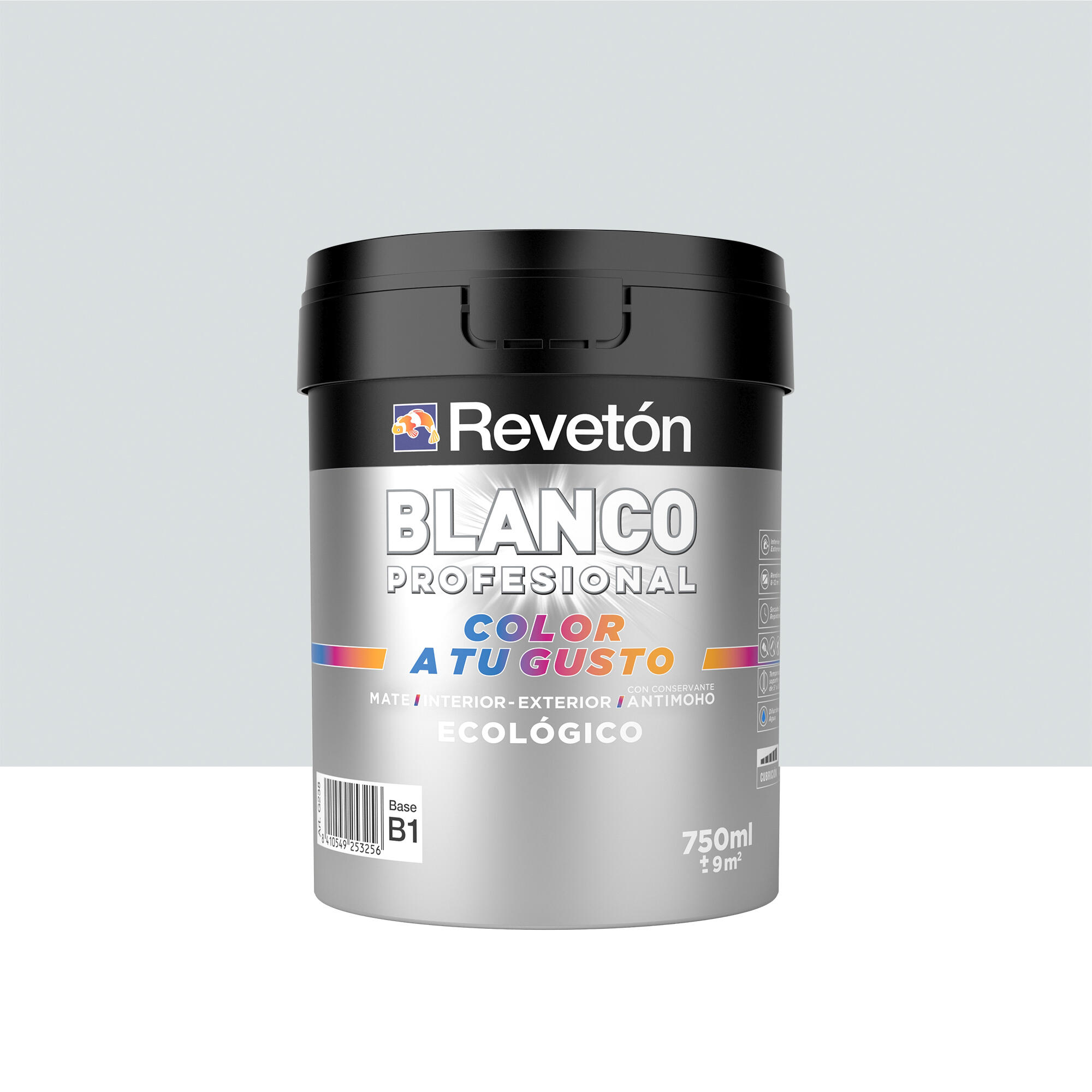 Pintura de interior color a tu gusto revetón color neutro gris acero suave muy luminoso mate 750ml para paredes y techos