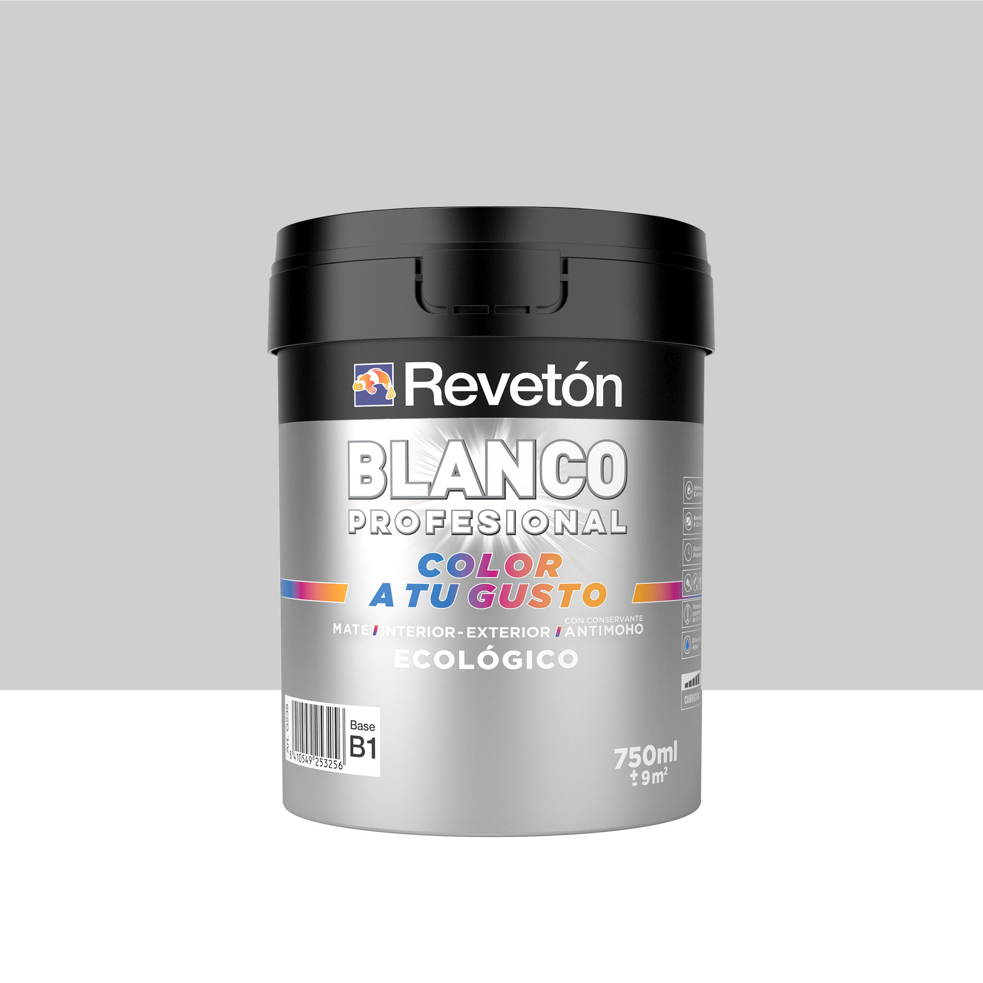Pintura de interior color a tu gusto revetón color neutro gris delfín suave luminoso mate 750ml para paredes y techos