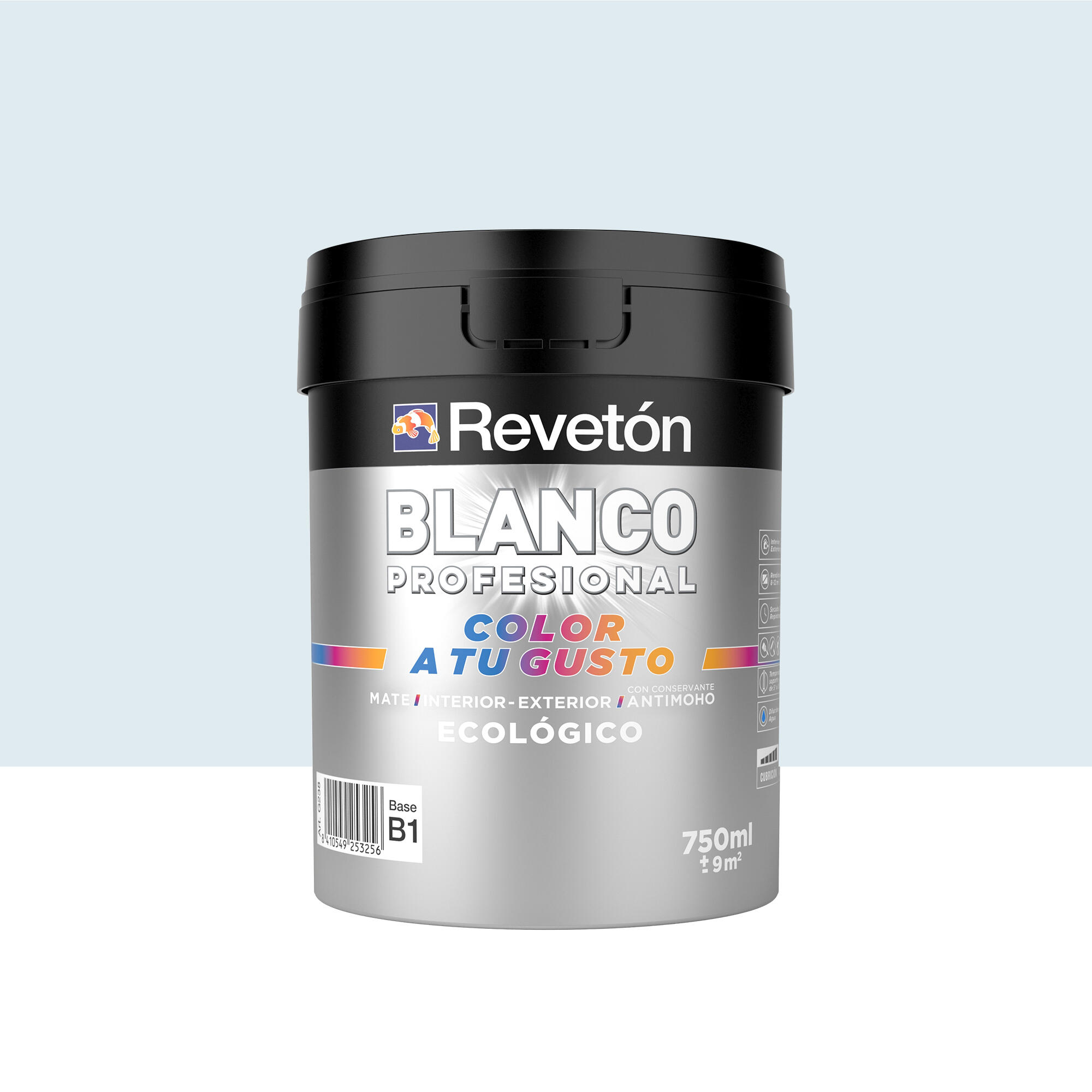 Pintura de interior color a tu gusto revetón color neutro azulado pastel muy luminoso mate 750ml para paredes y techos