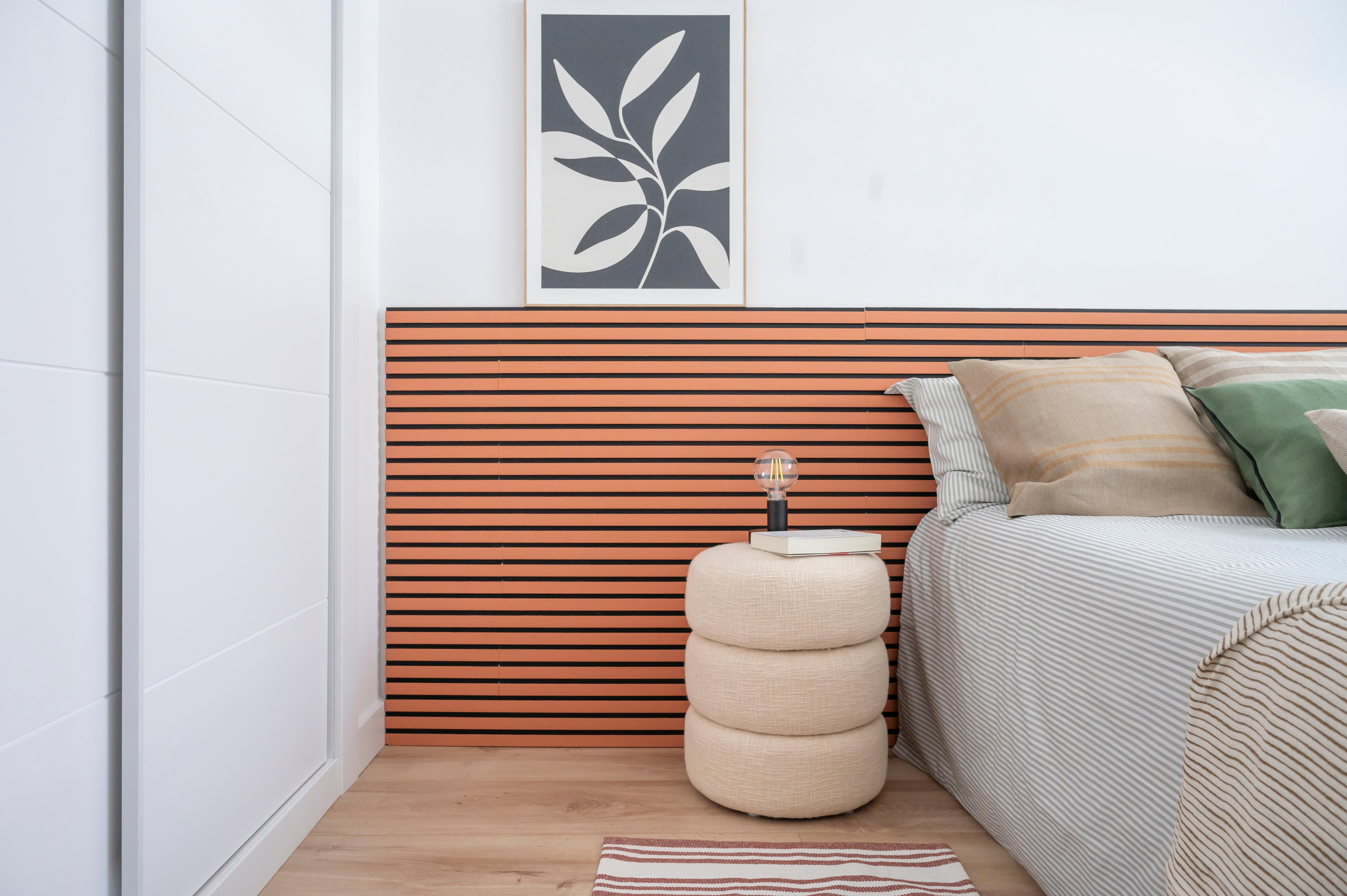 Revestimiento de pared palillería efecto 3D MDFacústico color teja/negro de 265x25 cm - 3