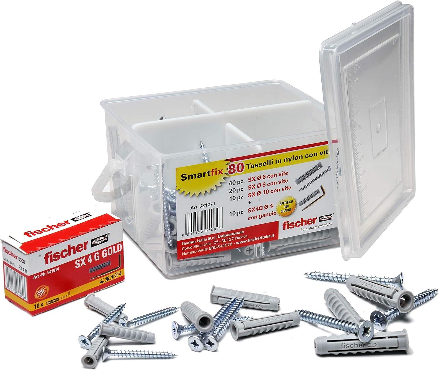 Set di tasselli con vite FISCHER Smartfix box in nylon ø 10 / 6 / 8 mm, 80 pezzi - 2