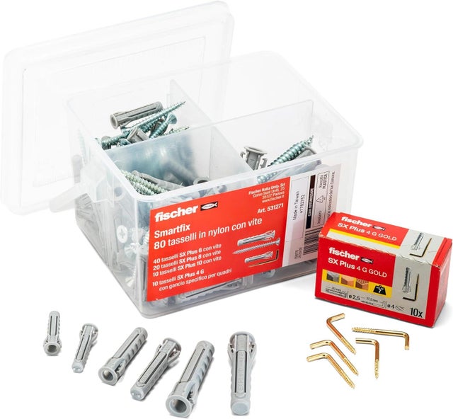 Set di tasselli con vite FISCHER Smartfix box in nylon ø 6 / 8 / 10 mm, 80 pezzi