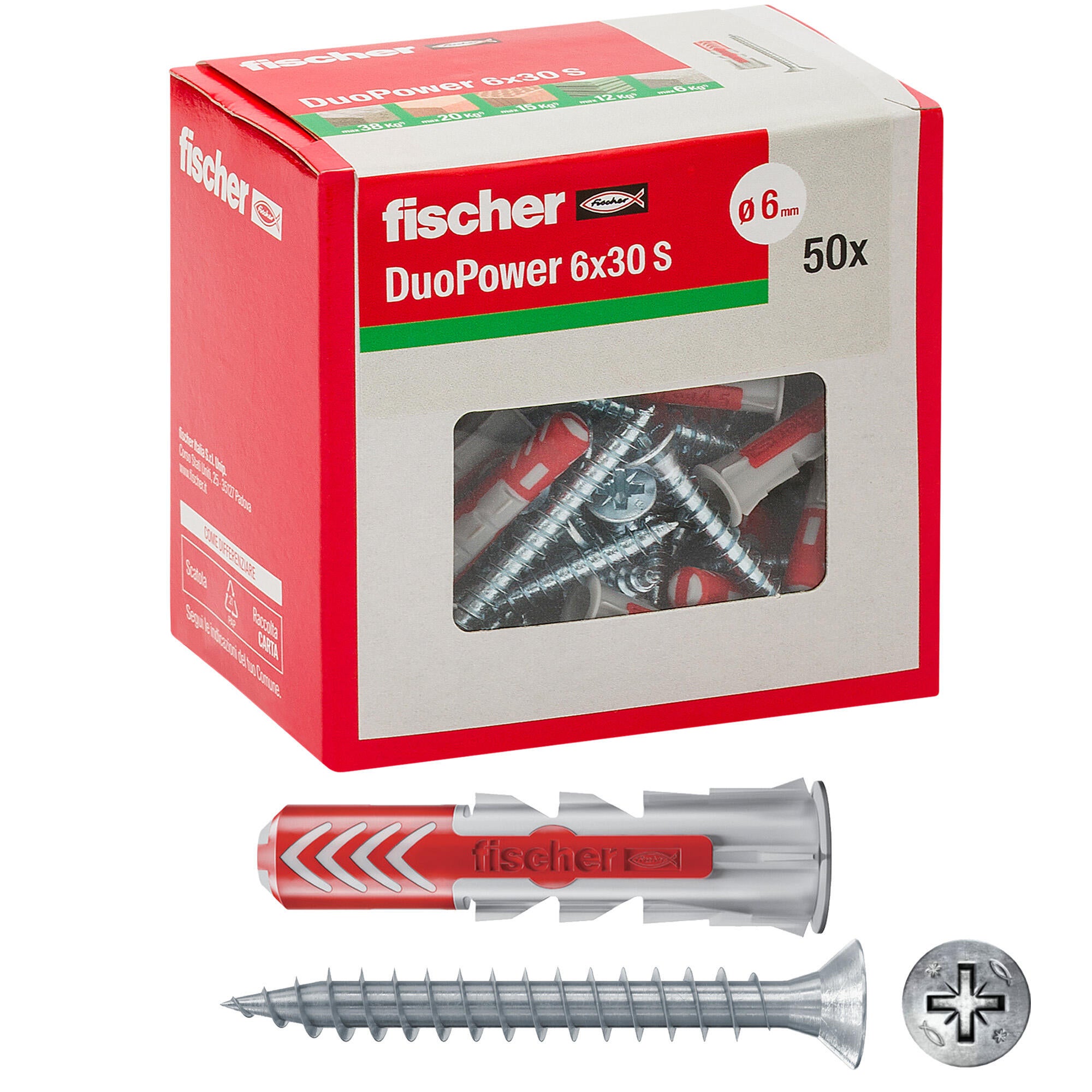 Set di tasselli con vite FISCHER Duopower 6 S Y in nylon ø 6x30 mm, 50 pezzi - 5