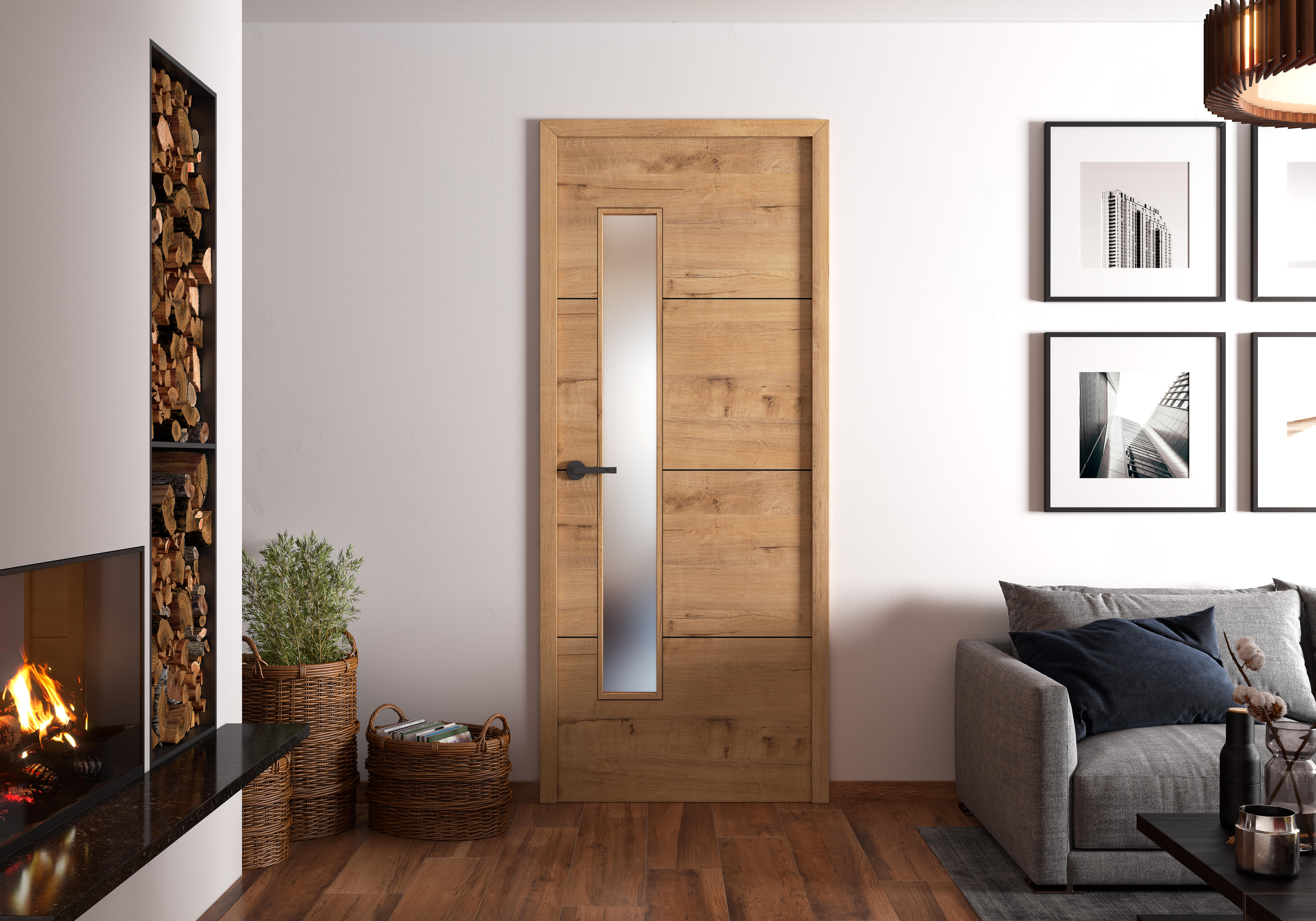 Bloc-porte fin de chantier Séville vitré chêne H.204 x l.73 cm, poussant droit - 2