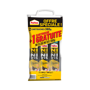 Lot de 3 Colle de fixation acrylique Ncnv fix idéal bois PATTEX, 380 g blanc