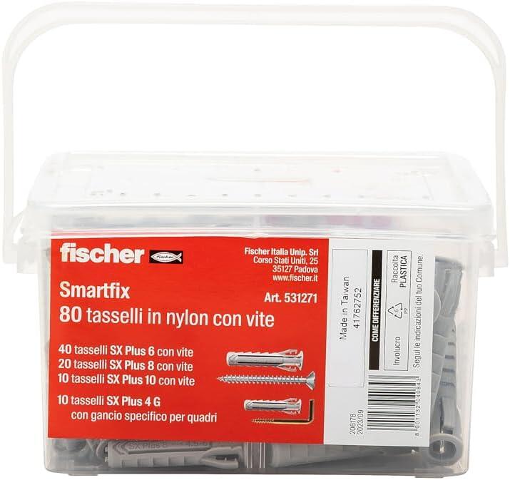 Set di tasselli con vite FISCHER Smartfix box in nylon ø 10 / 6 / 8 mm, 80 pezzi - 4