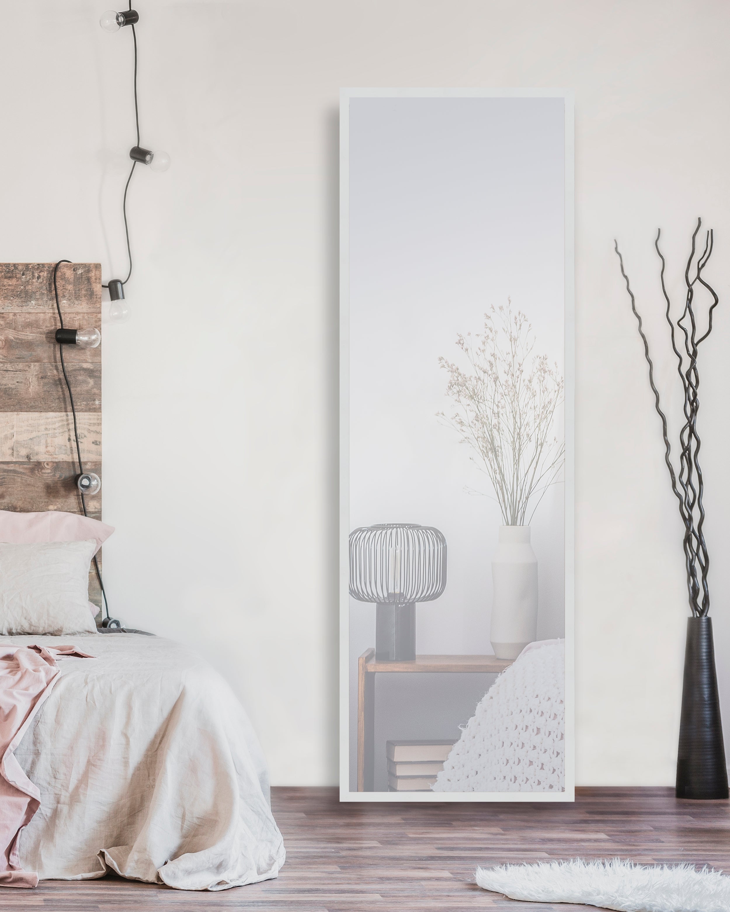 Espejo enmarcado rectangular altavoz blanco 43 x143 cm