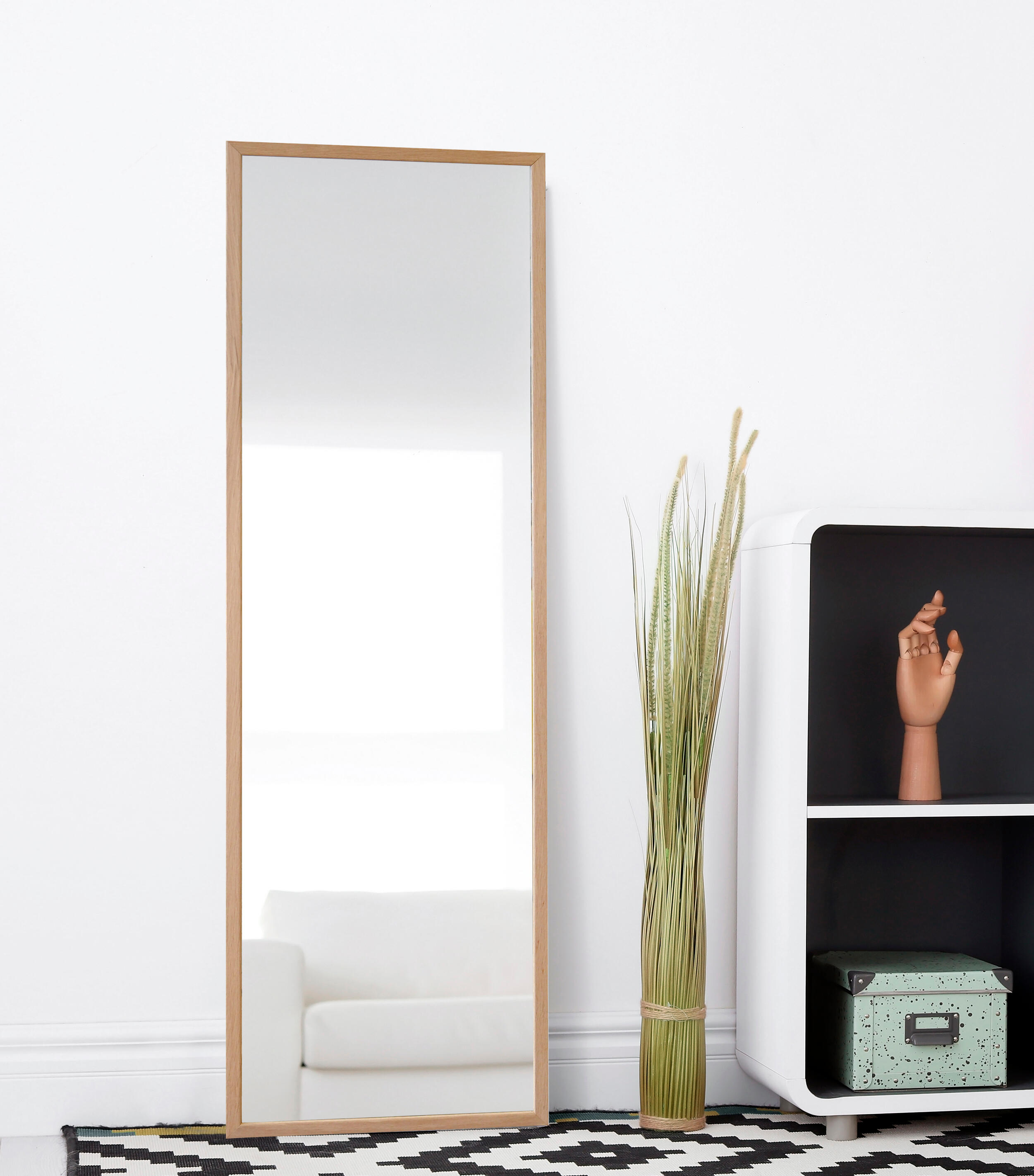 Espejo enmarcado rectangular altavoz roble 143 x 43 cm