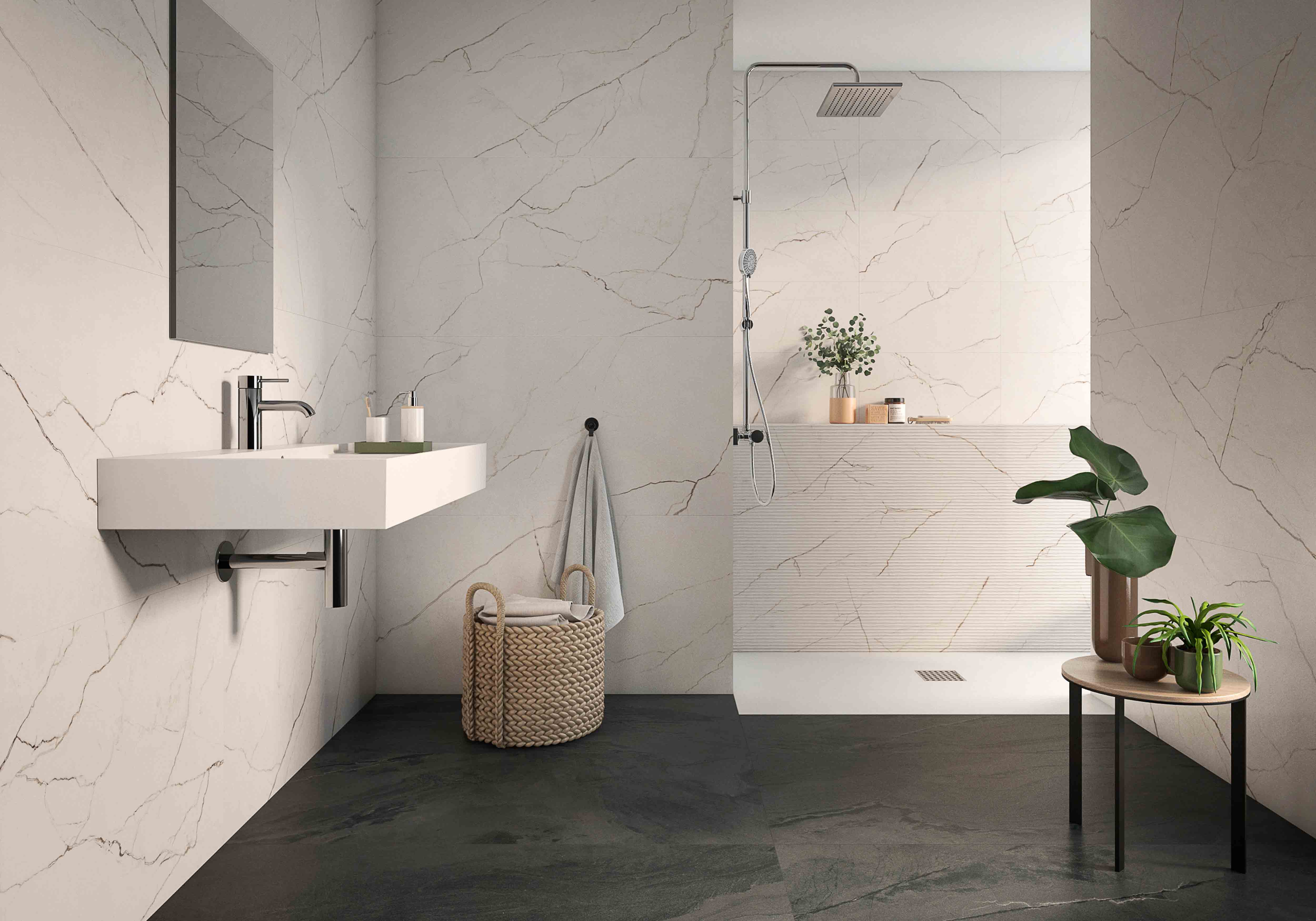 Azulejo cerámico lincoln efecto mármol blanco 30x60 cm roca tiles