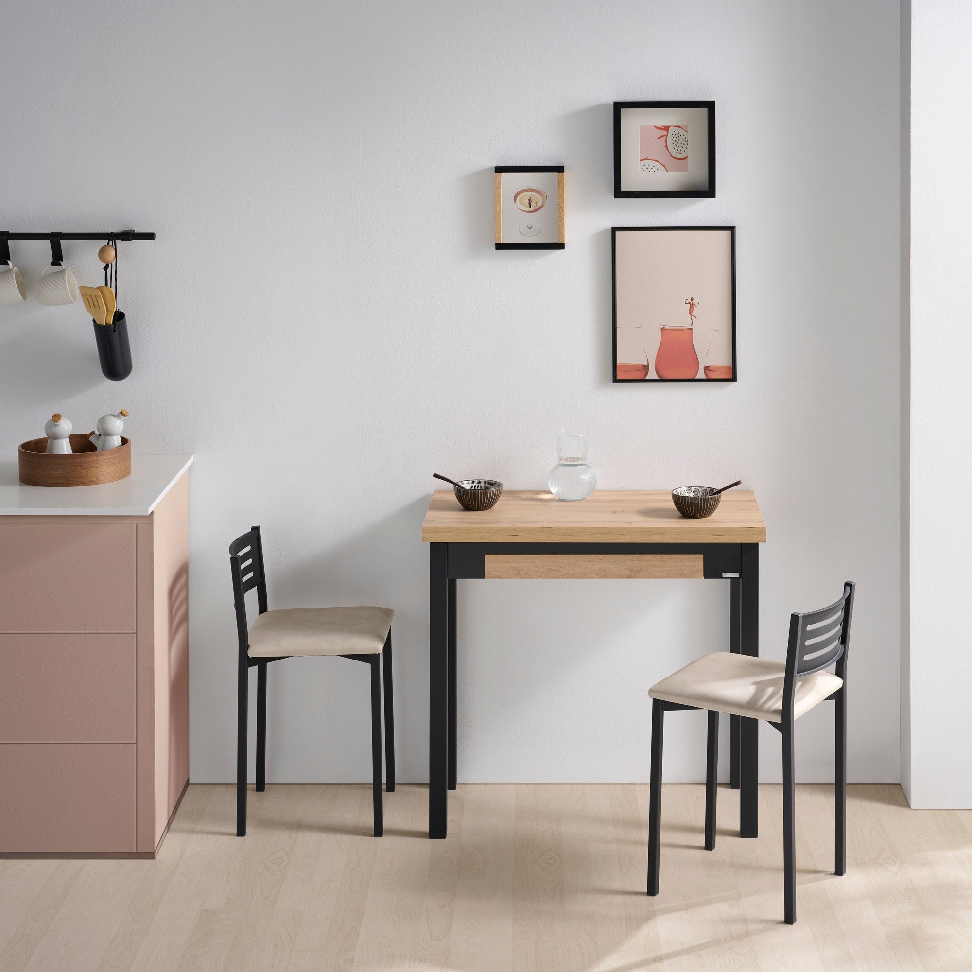 Mesa de cocina nube (80/80x40) cm negro, marrón