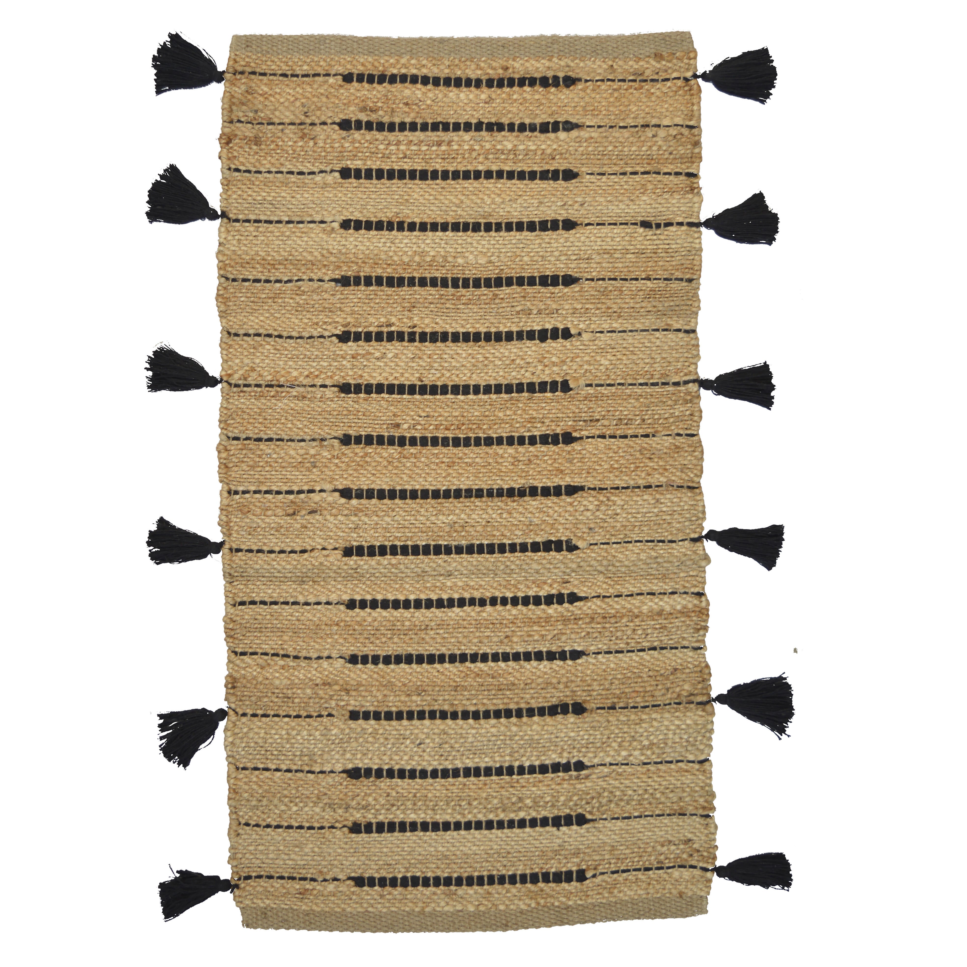 Alfombra pie de cama yute Jimma 60x110cm tejido plano INSPIRE con líneas beige negro - 9
