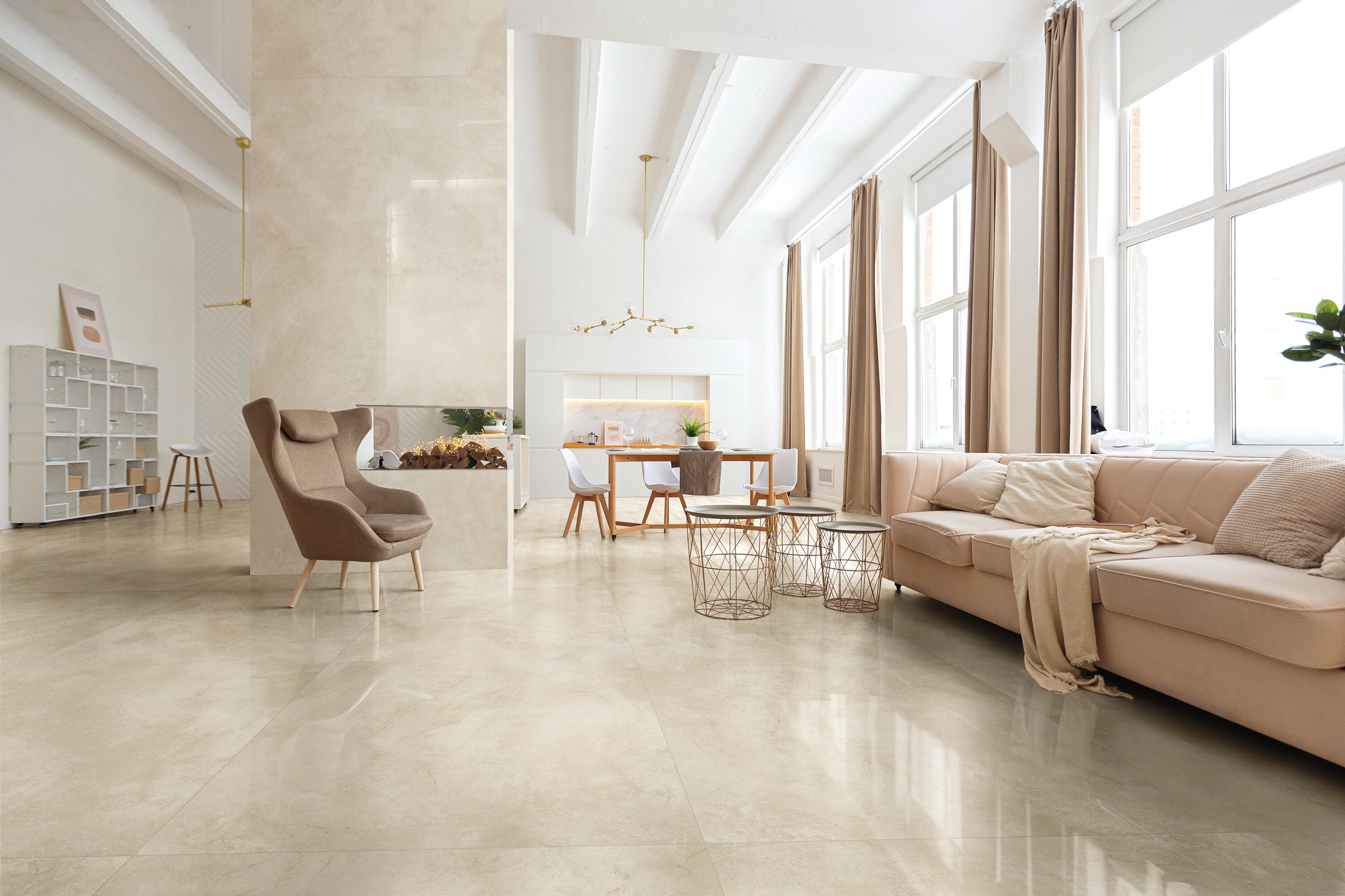 Carrelage sol effet marbre beige Vinci brillant l.120 x L.280 cm ...