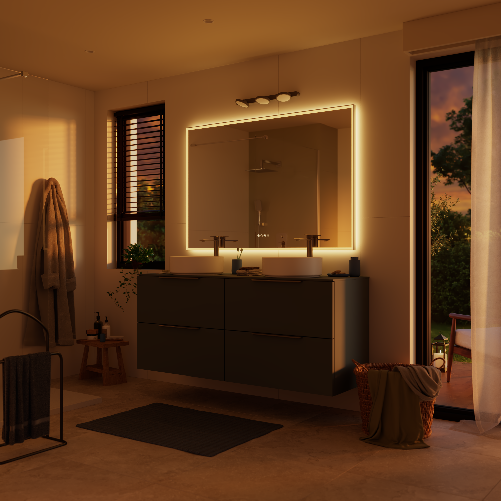 Miroir lumineux rectangulaire l.135 x H.90 cm Neo frame, cadre chromé - 6