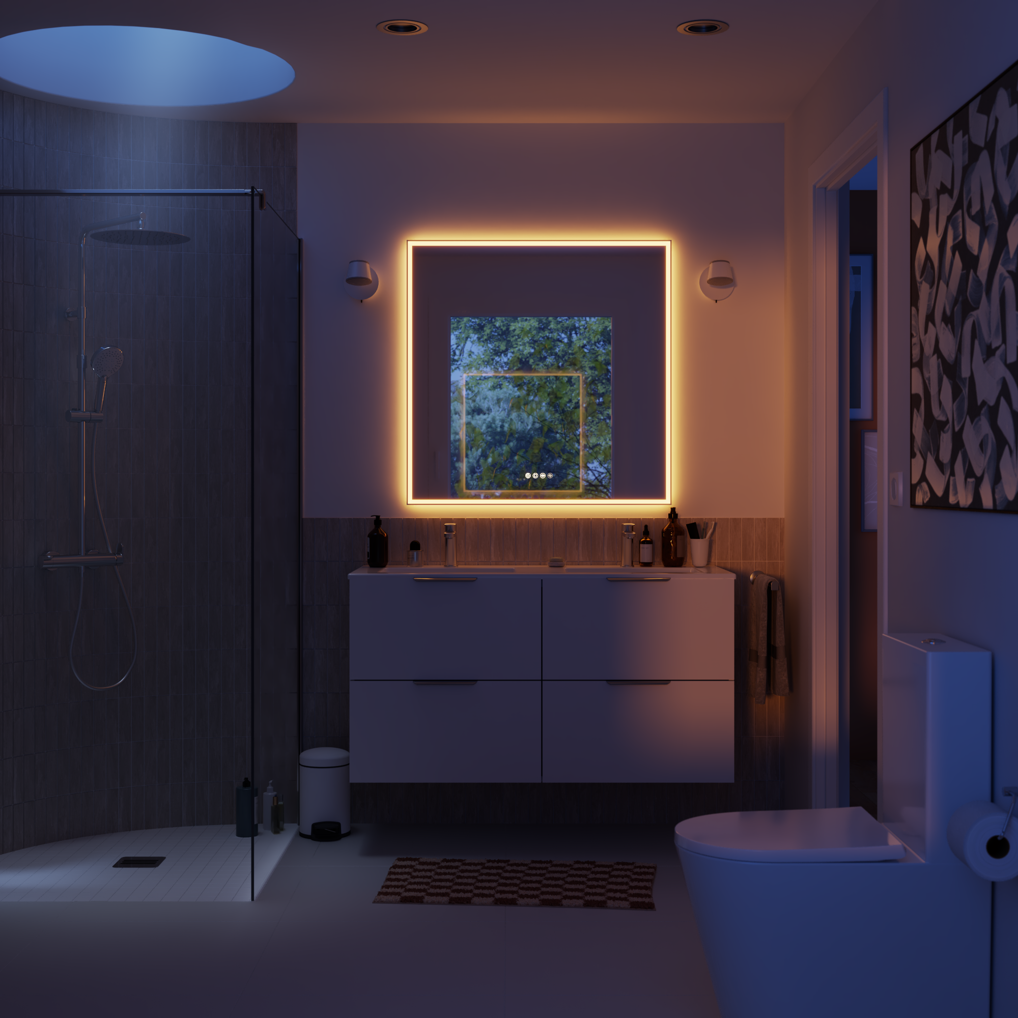 Specchio con illuminazione integrata bagno quadrato SENSEA L 90 x H 90 x P 3.85 cm grigio / argento - 4