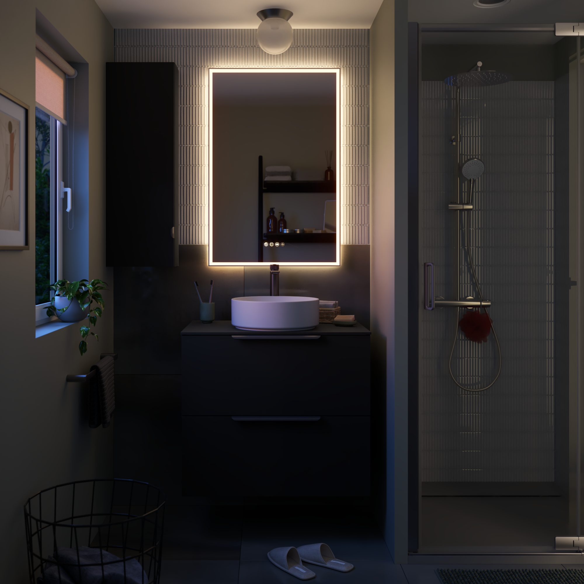 Espejo de baño con luz LED ambiente,  frontal, ,  New Frame gris/plata con antivaho, táctil 60x90cm - 4