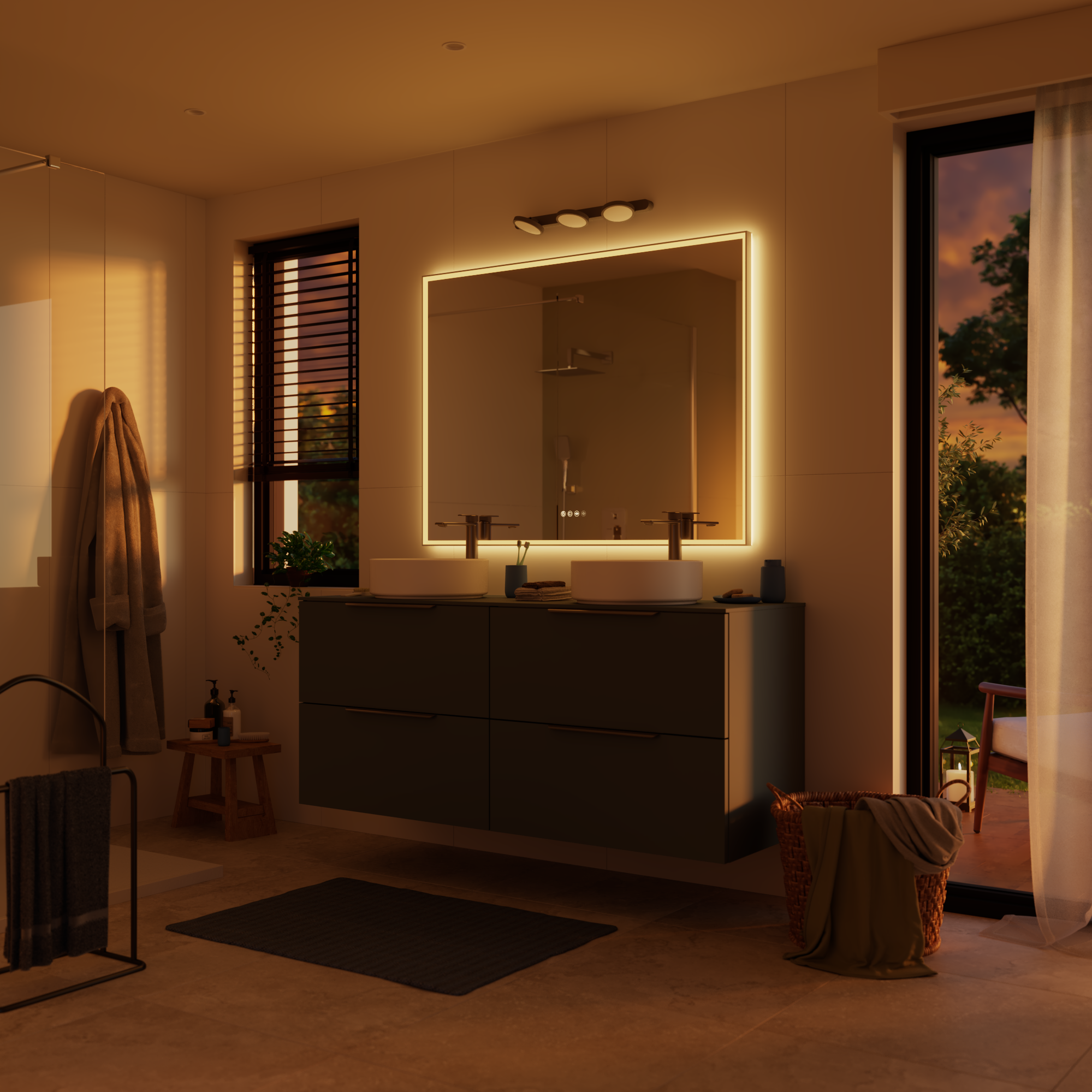 Espejo de baño con luz LED ambiente,  frontal, ,  New Frame gris/plata con antivaho, táctil 120x90cm - 5