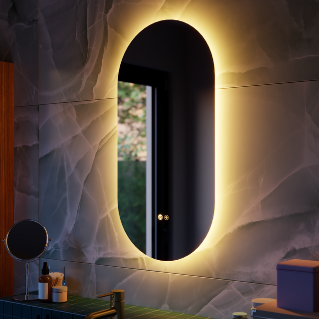Miroir lumineux ovale l.40 x H.80 cm Modern, anti-buée, variateur intensité
