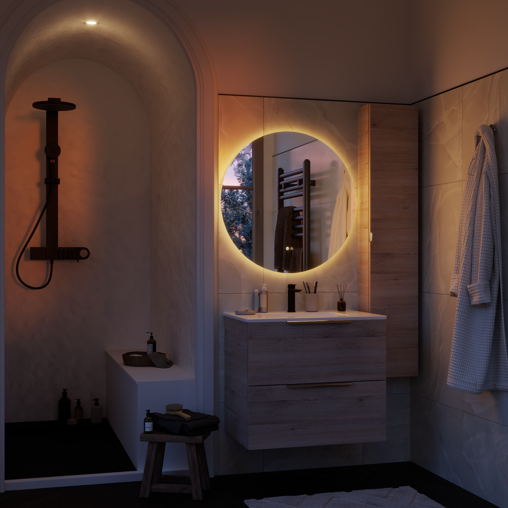 Specchio con illuminazione integrata bagno tondo Modern SENSEA L 80 x H 80 x P 3 cm grigio / argento - 3