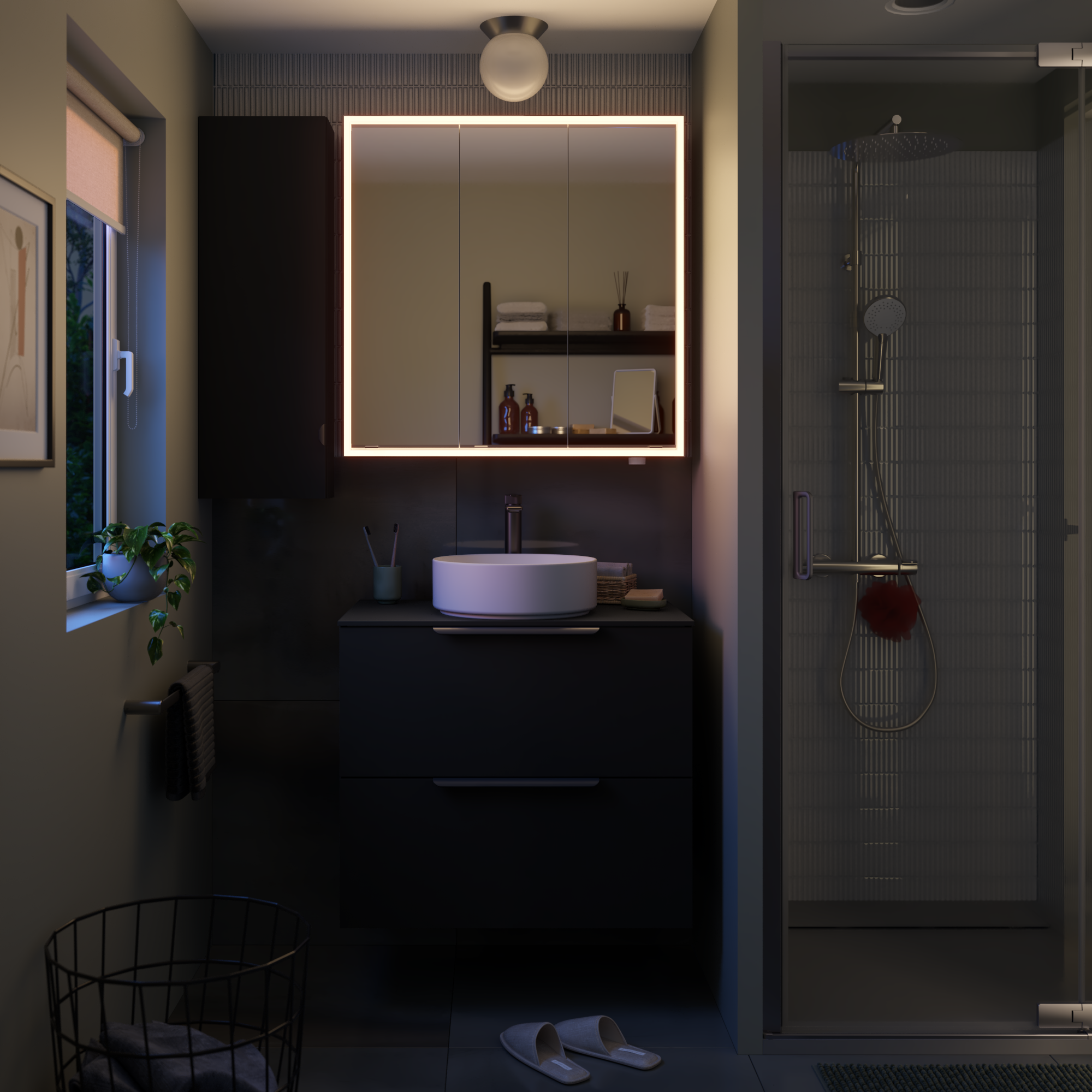 Specchio Contenitore Remix Con Illuminazione Remix SENSEA bianco L 80 x H 80 x P 16.9 cm - 3