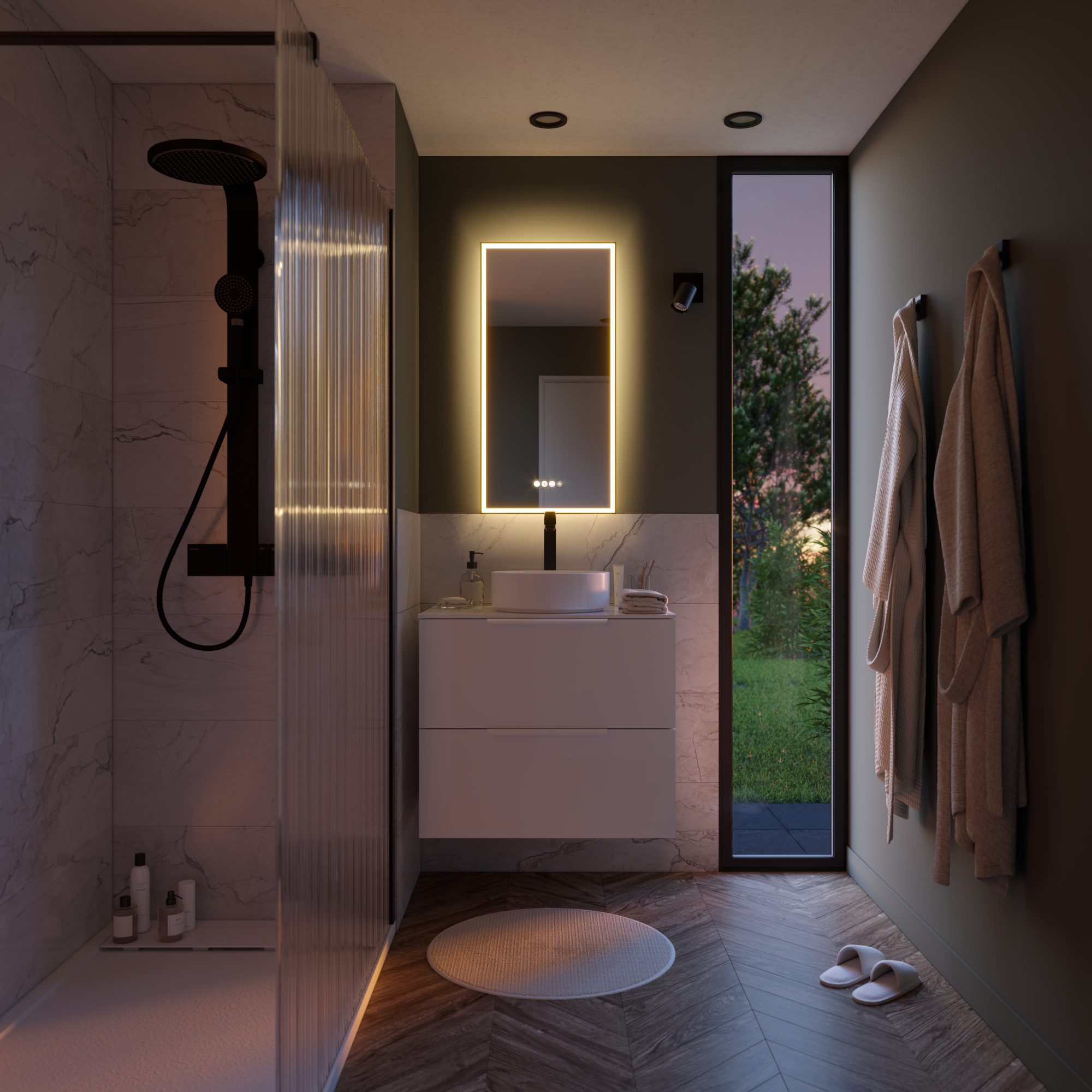 Miroir lumineux rectangulaire noir l.45 x H.90 cm Neo frame, cadre noir - 3