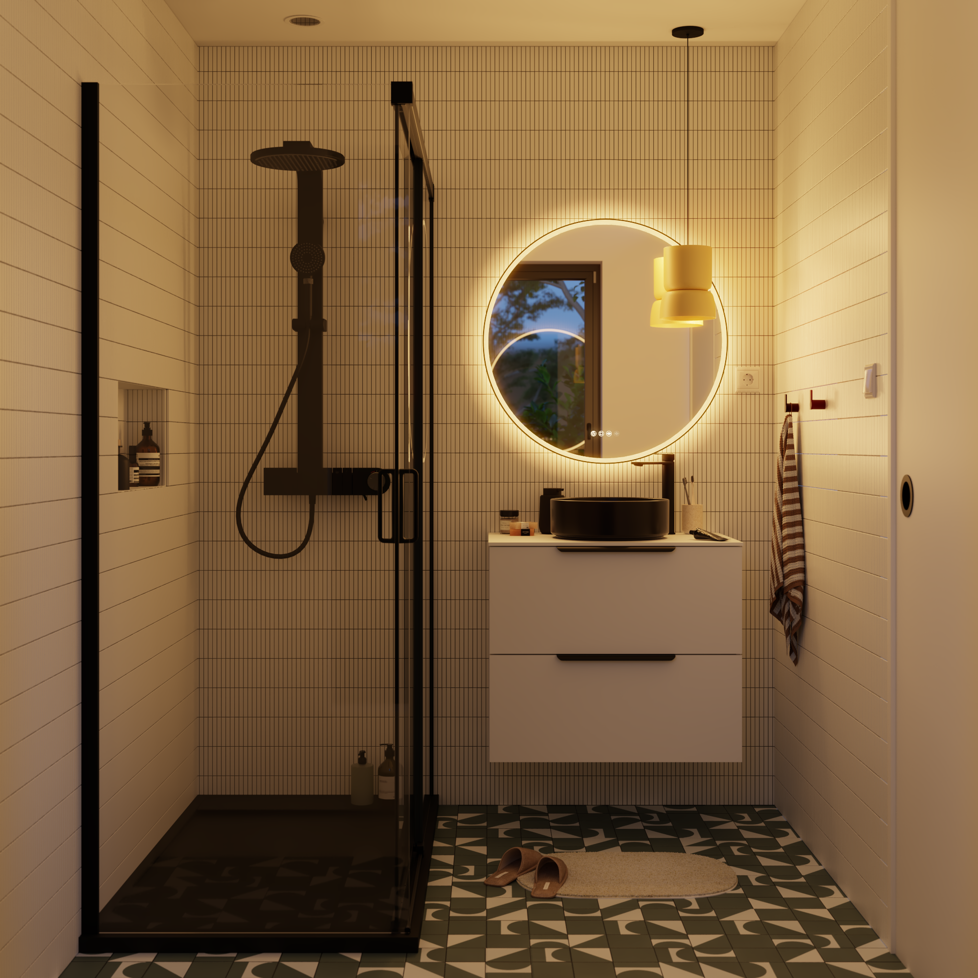 Espejo de baño con luz LED ambiente,  frontal, ,  New Frame negro con antivaho, táctil 80x80 cm - 15