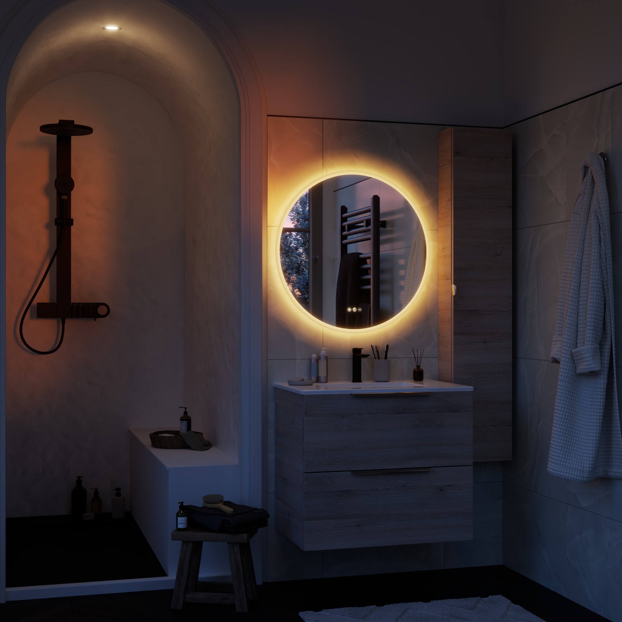 Miroir lumineux rond Diam.75 cm Neo line, anti-buée, variateur int et couleur - 3