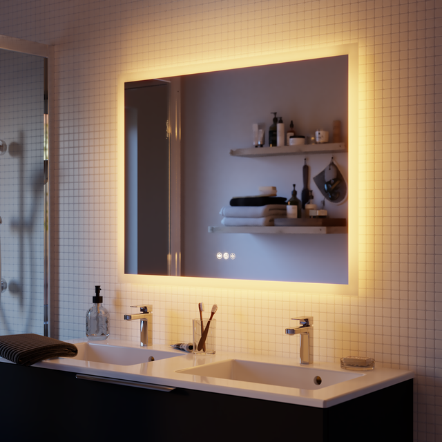 Espejo de baño rectangular con luz LED funcional Neo line 90x70 cm con antivaho, táctil