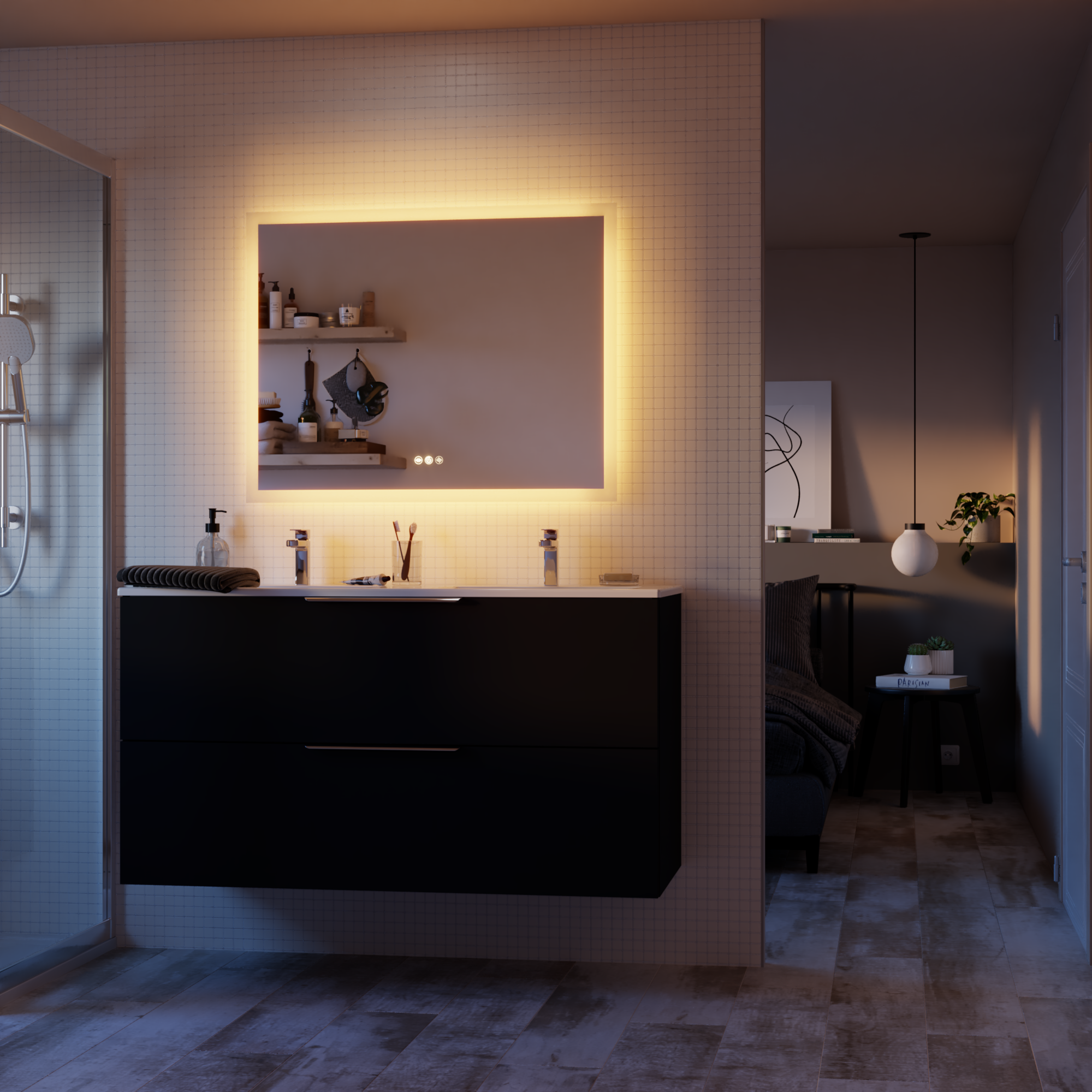 Espejo de baño con luz LED ambiente, Neo line incoloro con antivaho, táctil 90x70cm - 2