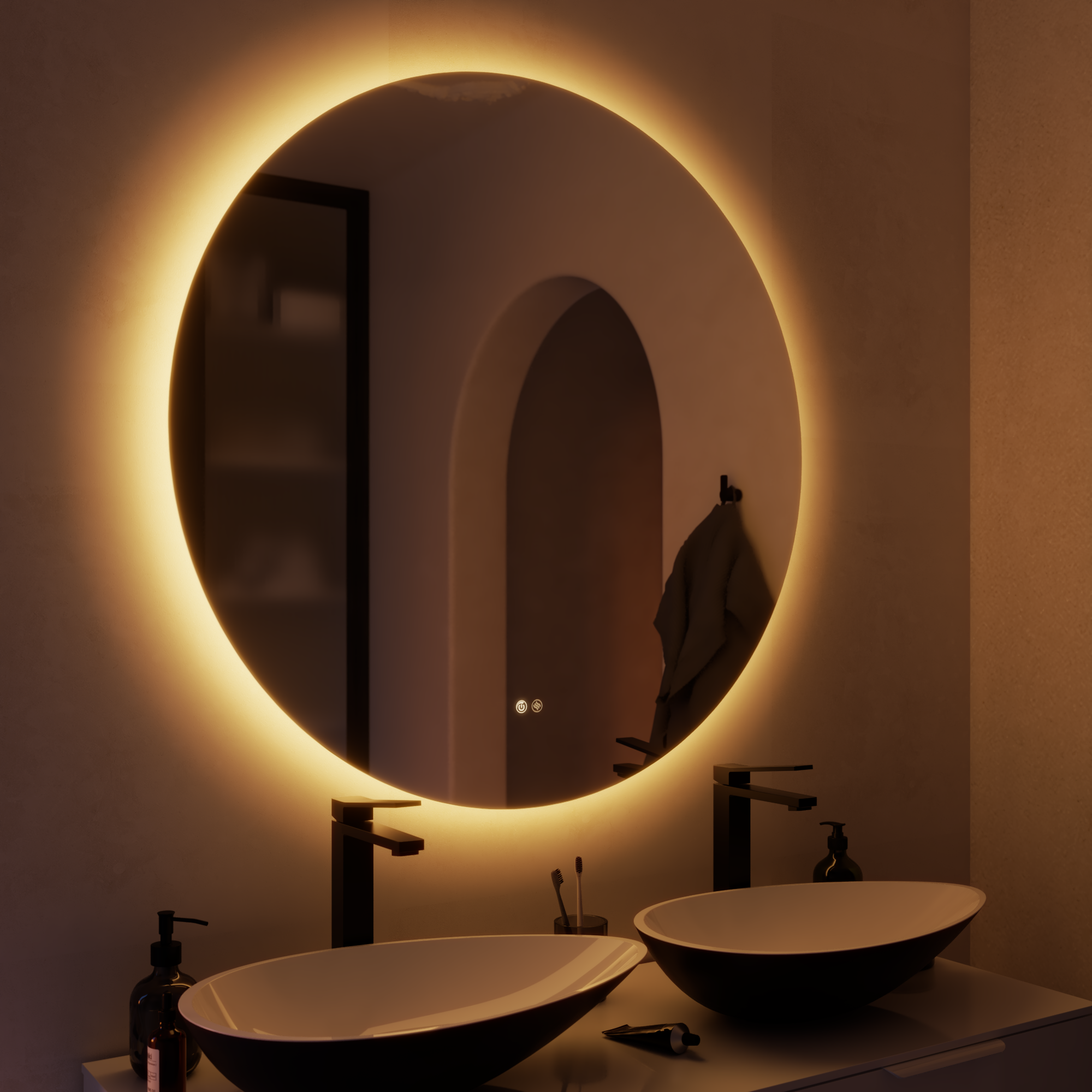 Espejo de baño con luz led ambiente modern round con antivaho, táctil 100x100cm