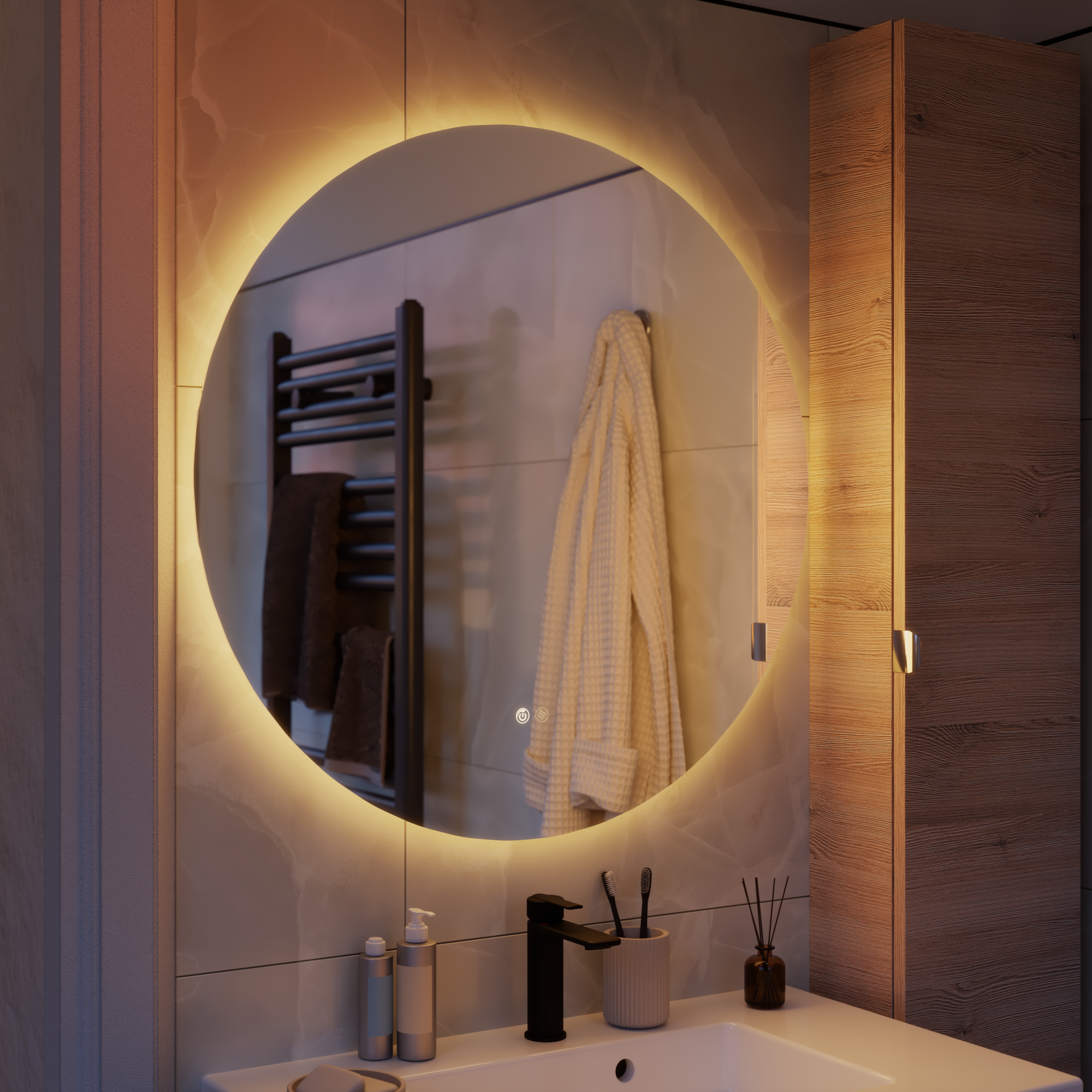Espejo de baño con luz led ambiente modern round con antivaho, táctil 80x0cm